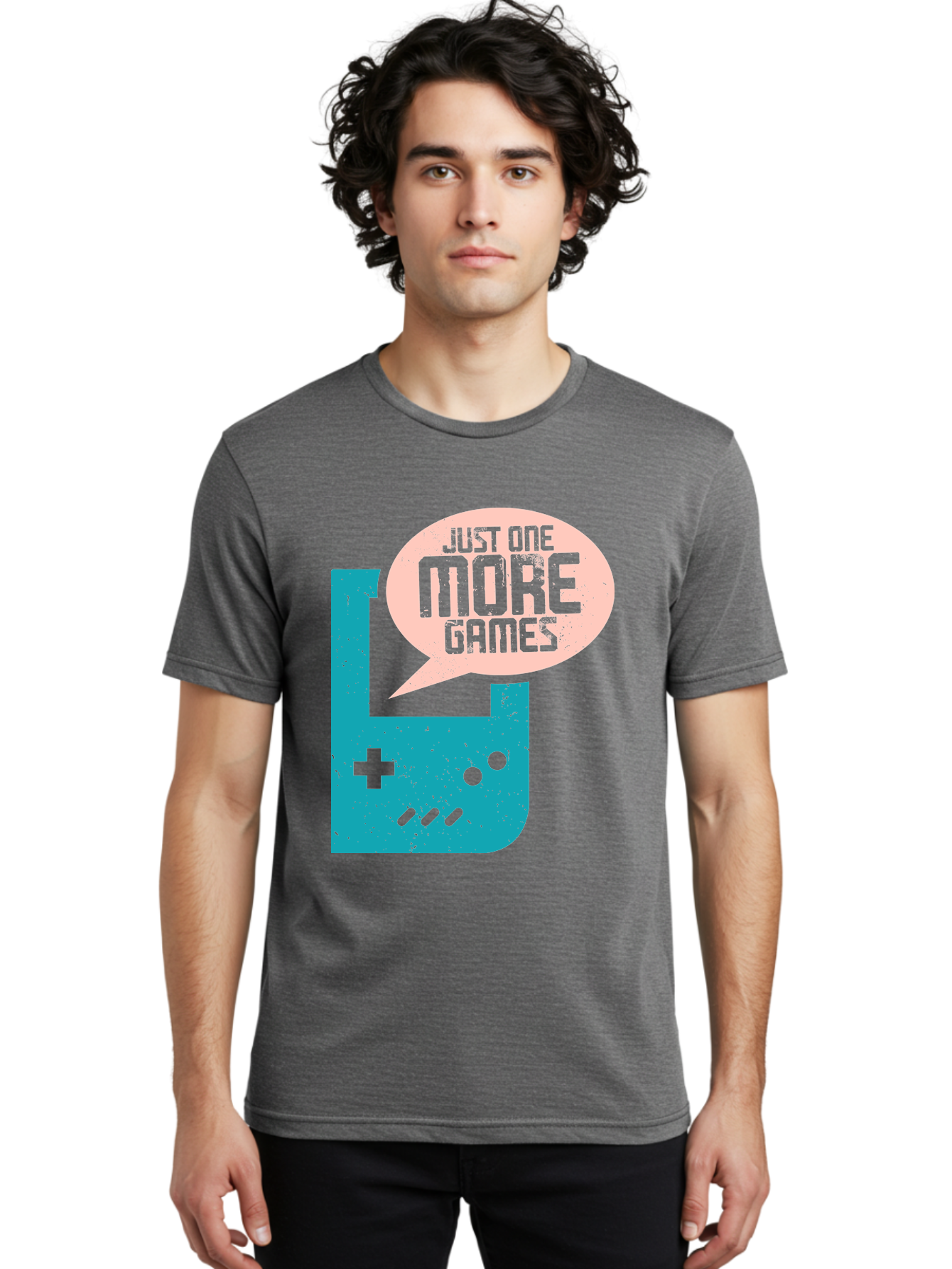 Just-One-More-Games Men'S Graphic Tee, 100% Cotton, Comfortable Casual Summer Wear, Machine Washable, Retro Gaming, Video Game Controller, Nostalgic Design, Just One More Games, Gaming Culture, Pixel Art, Retro Aesthetic, Gamer Quote, - Aaa650