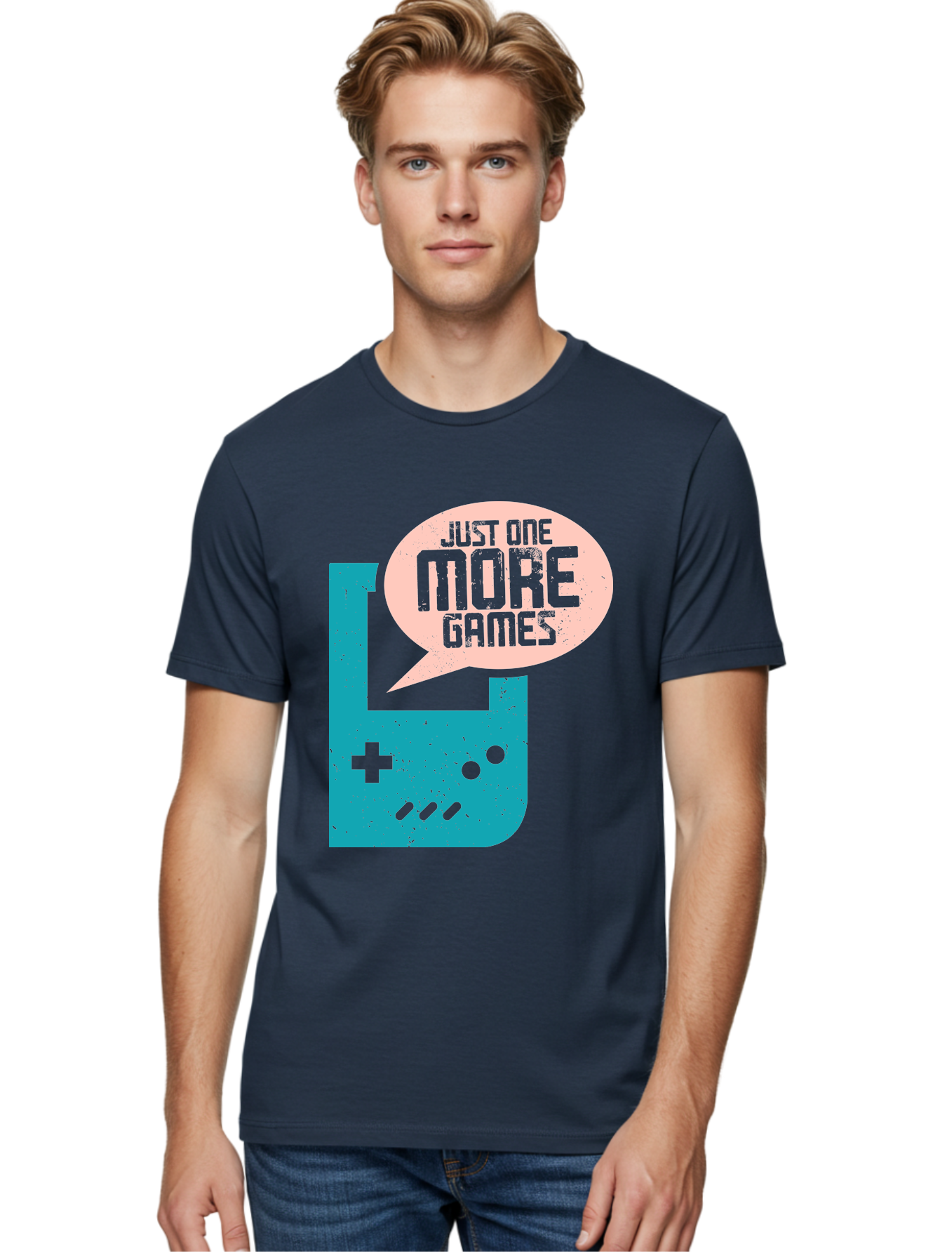 Just-One-More-Games Men'S Graphic Tee, 100% Cotton, Comfortable Casual Summer Wear, Machine Washable, Retro Gaming, Video Game Controller, Nostalgic Design, Just One More Games, Gaming Culture, Pixel Art, Retro Aesthetic, Gamer Quote, - Aaa650