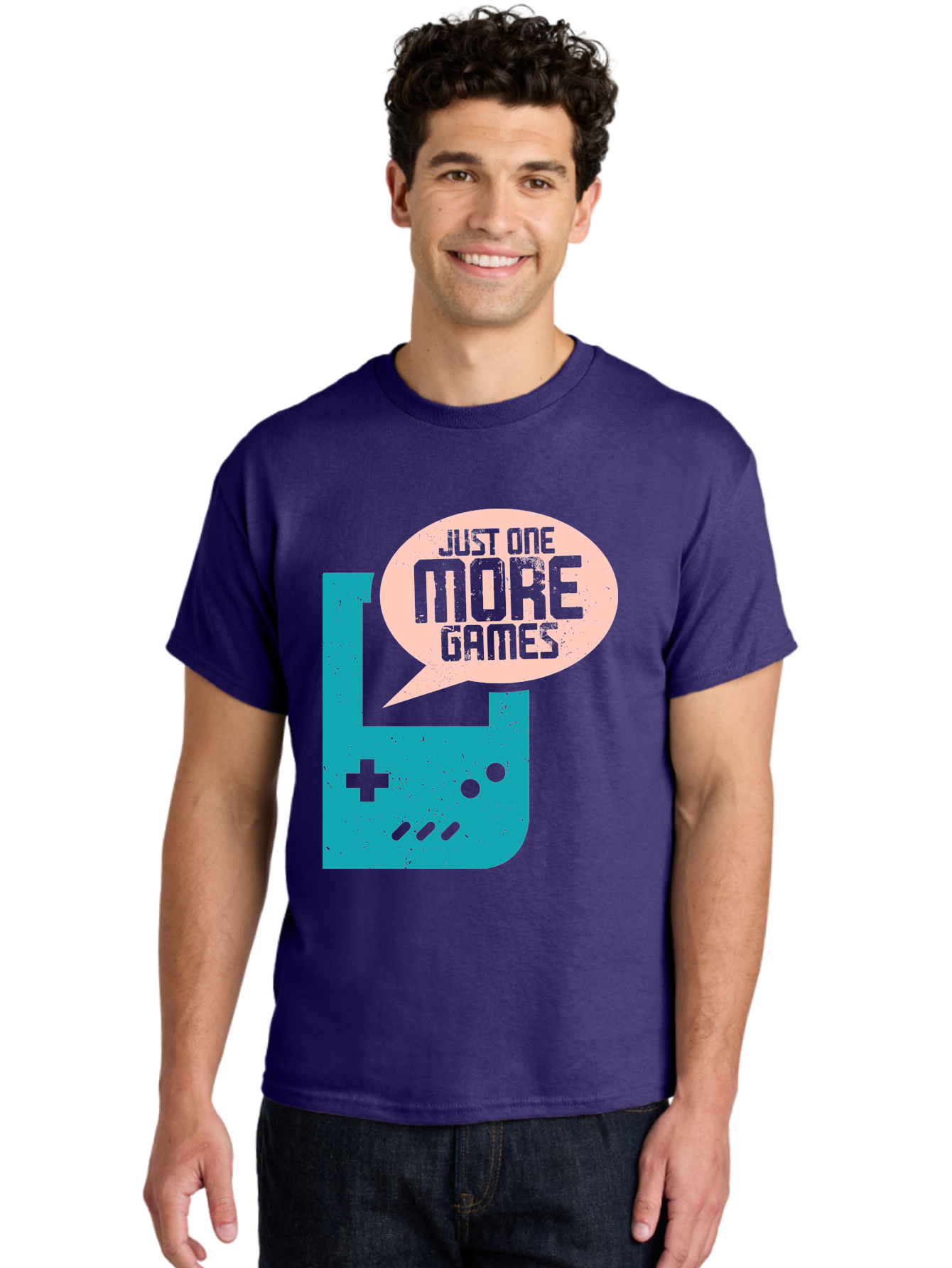 Just-One-More-Games Men'S Graphic Tee, 100% Cotton, Comfortable Casual Summer Wear, Machine Washable, Retro Gaming, Video Game Controller, Nostalgic Design, Just One More Games, Gaming Culture, Pixel Art, Retro Aesthetic, Gamer Quote, - Aaa650