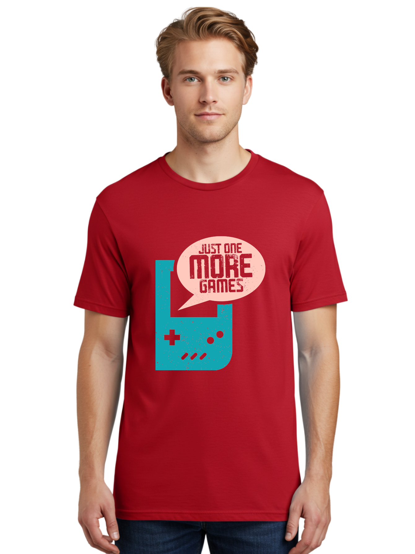 Just-One-More-Games Men'S Graphic Tee, 100% Cotton, Comfortable Casual Summer Wear, Machine Washable, Retro Gaming, Video Game Controller, Nostalgic Design, Just One More Games, Gaming Culture, Pixel Art, Retro Aesthetic, Gamer Quote, - Aaa650