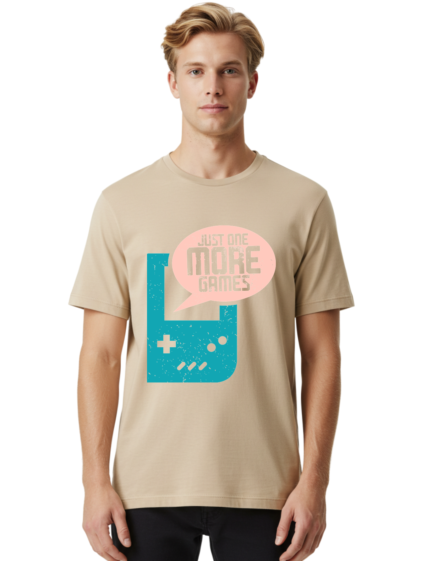 Just-One-More-Games Men'S Graphic Tee, 100% Cotton, Comfortable Casual Summer Wear, Machine Washable, Retro Gaming, Video Game Controller, Nostalgic Design, Just One More Games, Gaming Culture, Pixel Art, Retro Aesthetic, Gamer Quote, - Aaa650