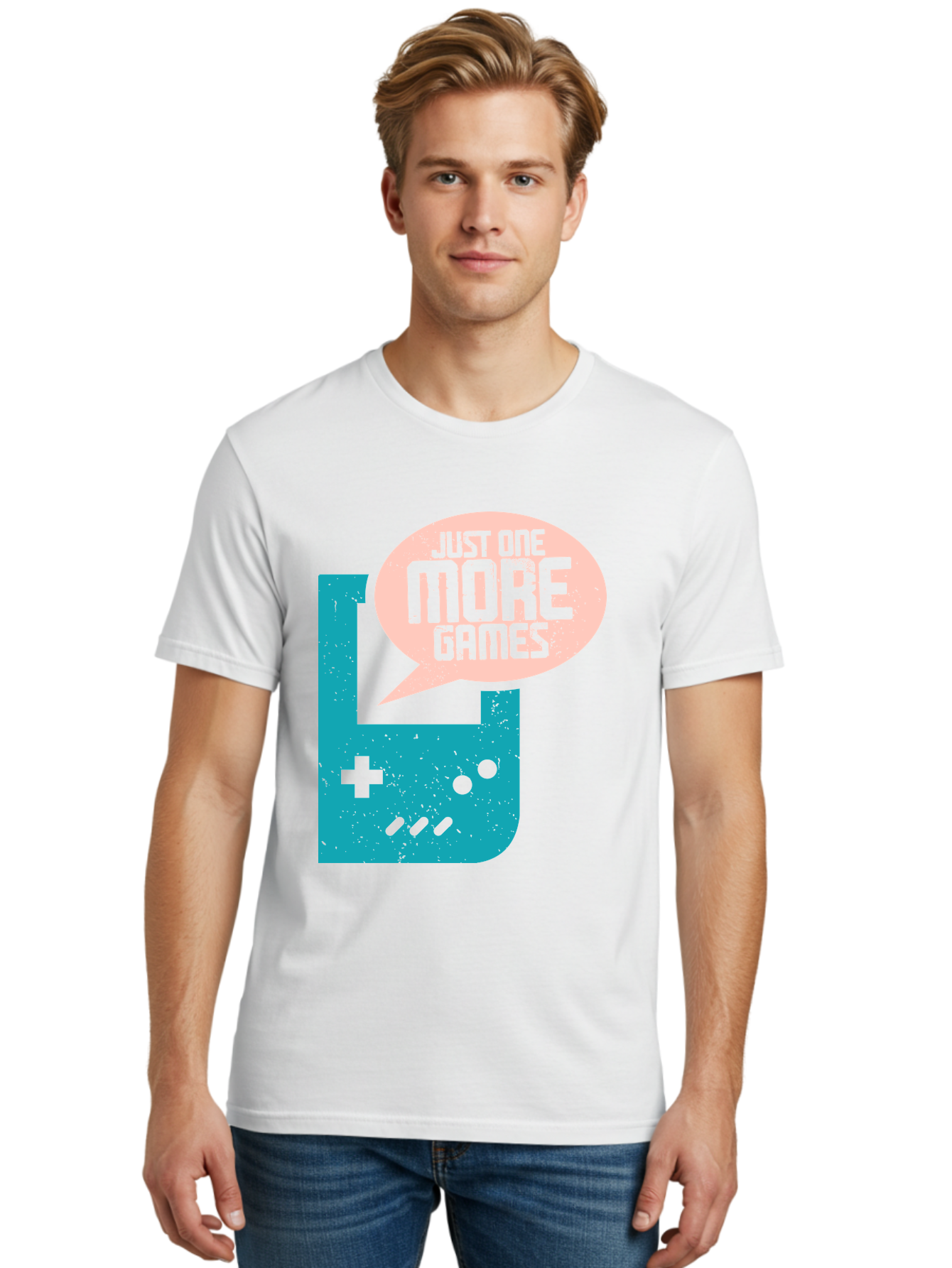 Just-One-More-Games Men'S Graphic Tee, 100% Cotton, Comfortable Casual Summer Wear, Machine Washable, Retro Gaming, Video Game Controller, Nostalgic Design, Just One More Games, Gaming Culture, Pixel Art, Retro Aesthetic, Gamer Quote, - Aaa650