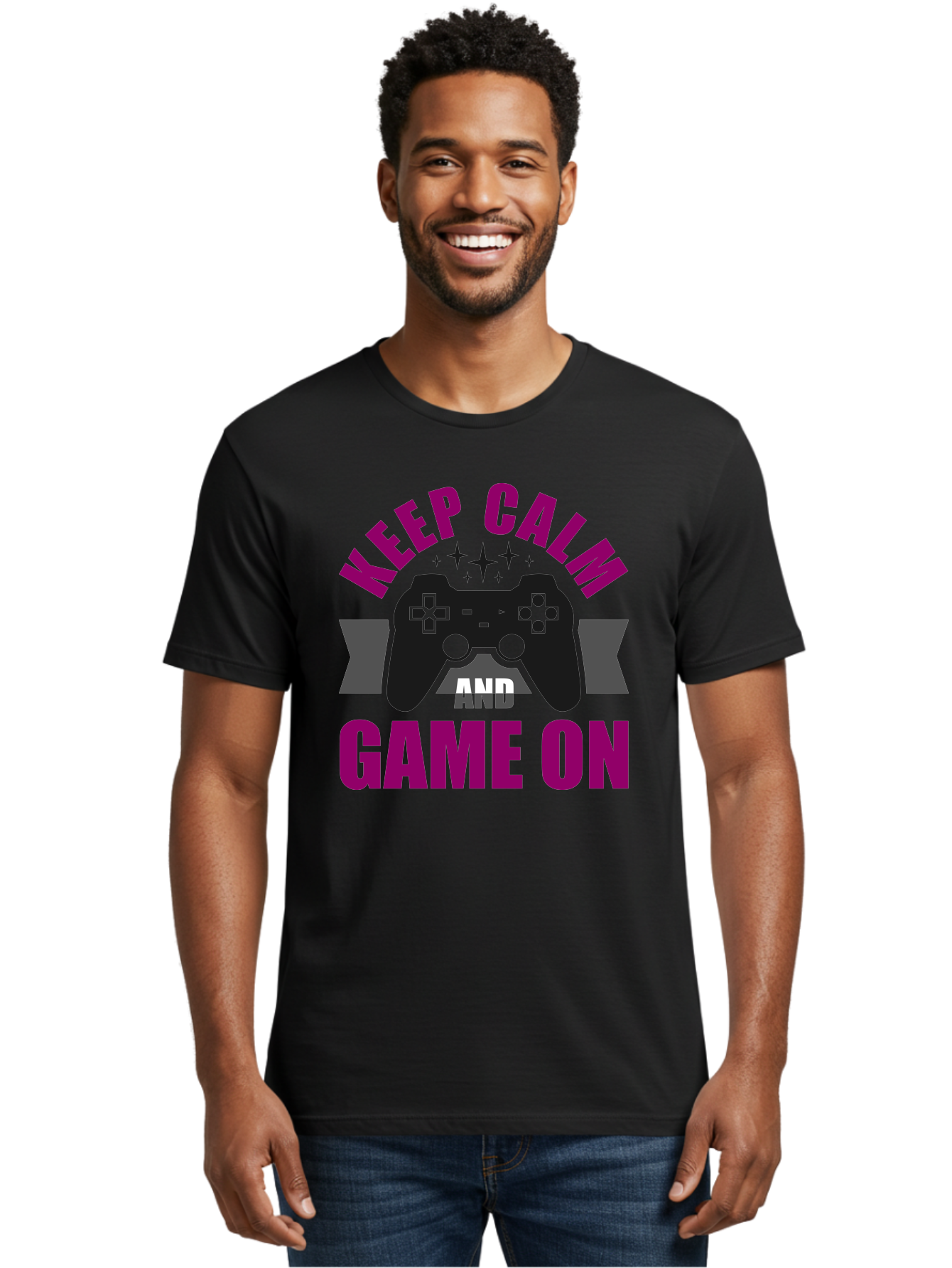 Keep-Calm-And-Game-On Men'S Graphic Tee, 100% Cotton, Comfortable Casual Summer Wear, Machine Washable, Gaming Inspiration, Motivational Quote, Video Game Controller, Keep Calm, Game On, Gaming Quote, Motivational Poster, - Aaa651