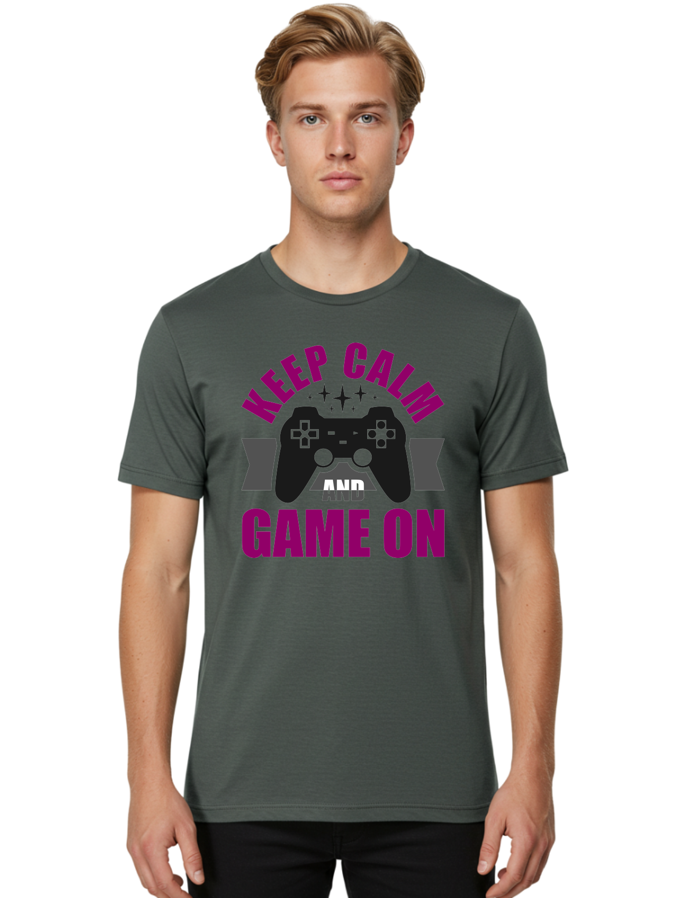 Keep-Calm-And-Game-On Men'S Graphic Tee, 100% Cotton, Comfortable Casual Summer Wear, Machine Washable, Gaming Inspiration, Motivational Quote, Video Game Controller, Keep Calm, Game On, Gaming Quote, Motivational Poster, - Aaa651