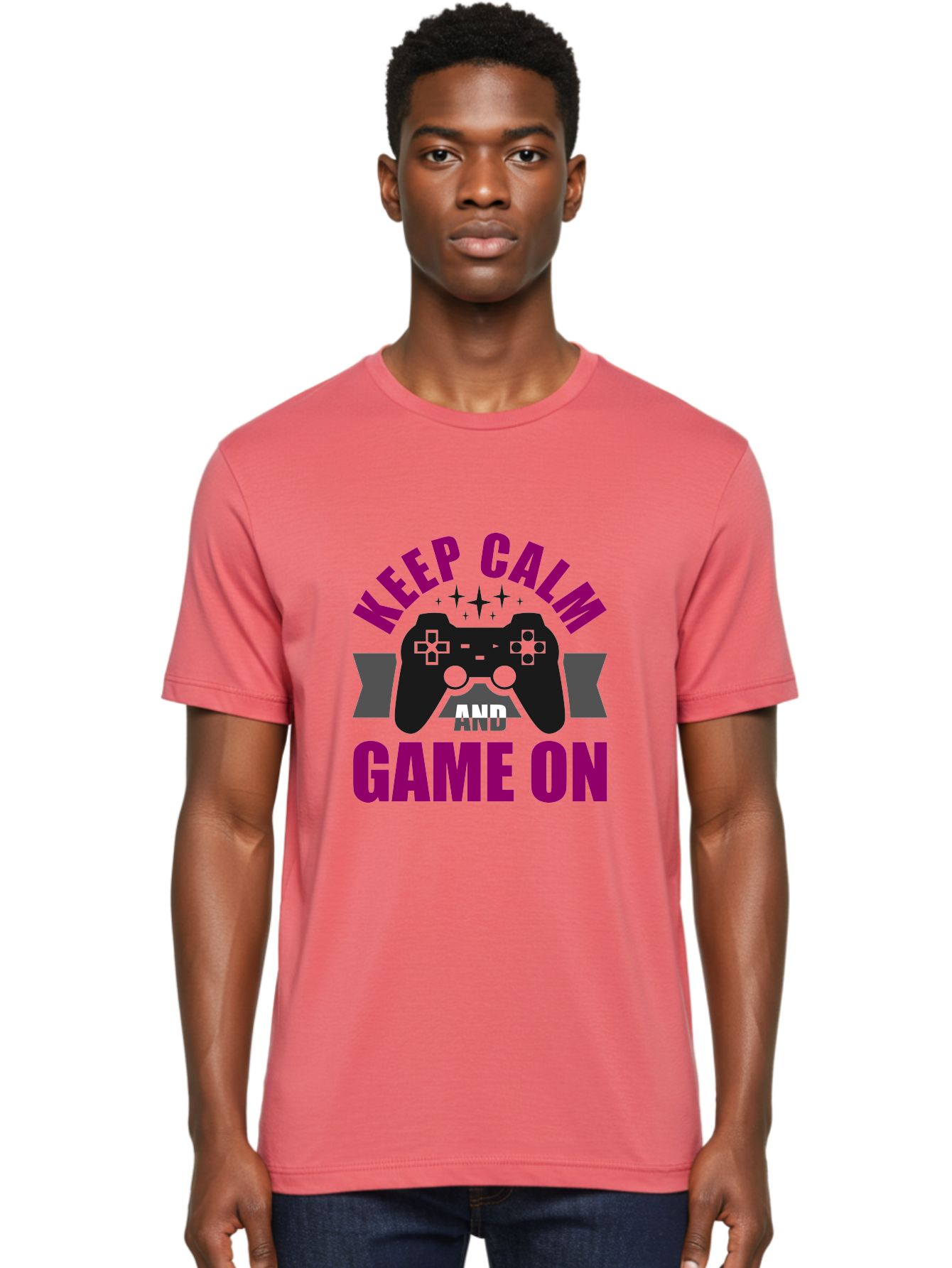 Keep-Calm-And-Game-On Men'S Graphic Tee, 100% Cotton, Comfortable Casual Summer Wear, Machine Washable, Gaming Inspiration, Motivational Quote, Video Game Controller, Keep Calm, Game On, Gaming Quote, Motivational Poster, - Aaa651