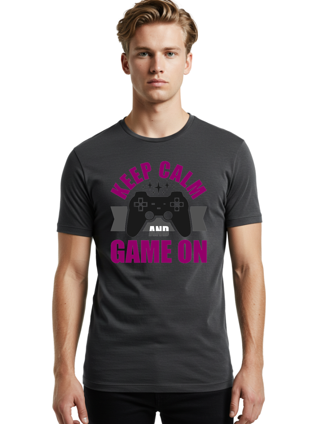 Keep-Calm-And-Game-On Men'S Graphic Tee, 100% Cotton, Comfortable Casual Summer Wear, Machine Washable, Gaming Inspiration, Motivational Quote, Video Game Controller, Keep Calm, Game On, Gaming Quote, Motivational Poster, - Aaa651