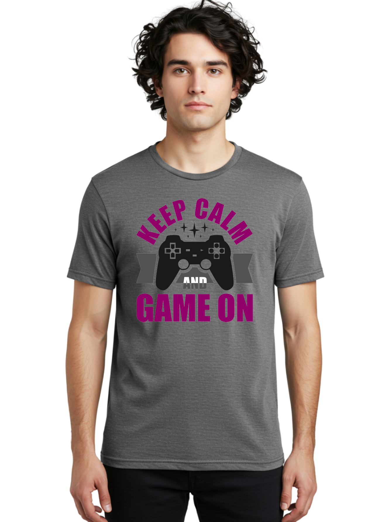 Keep-Calm-And-Game-On Men'S Graphic Tee, 100% Cotton, Comfortable Casual Summer Wear, Machine Washable, Gaming Inspiration, Motivational Quote, Video Game Controller, Keep Calm, Game On, Gaming Quote, Motivational Poster, - Aaa651