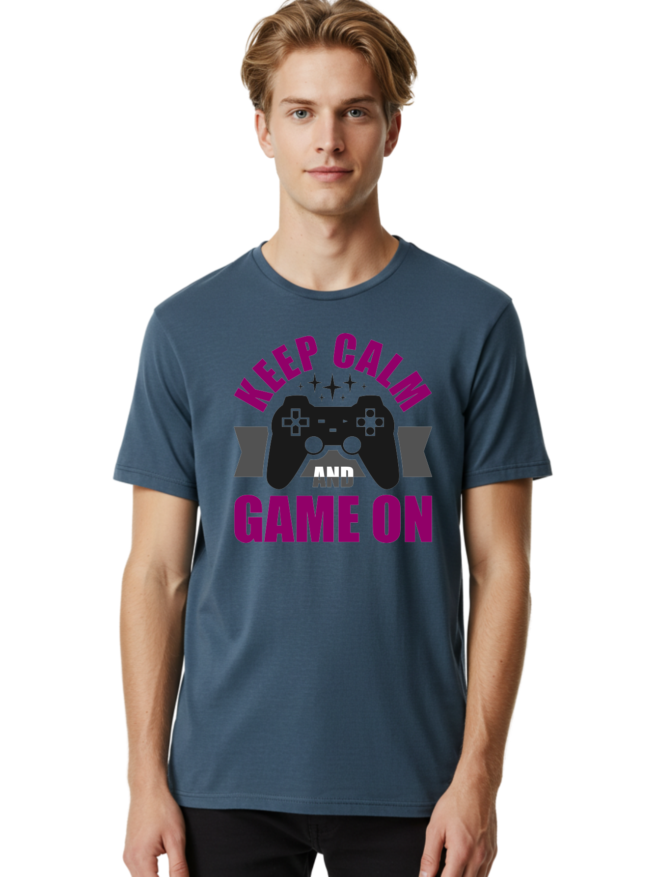 Keep-Calm-And-Game-On Men'S Graphic Tee, 100% Cotton, Comfortable Casual Summer Wear, Machine Washable, Gaming Inspiration, Motivational Quote, Video Game Controller, Keep Calm, Game On, Gaming Quote, Motivational Poster, - Aaa651