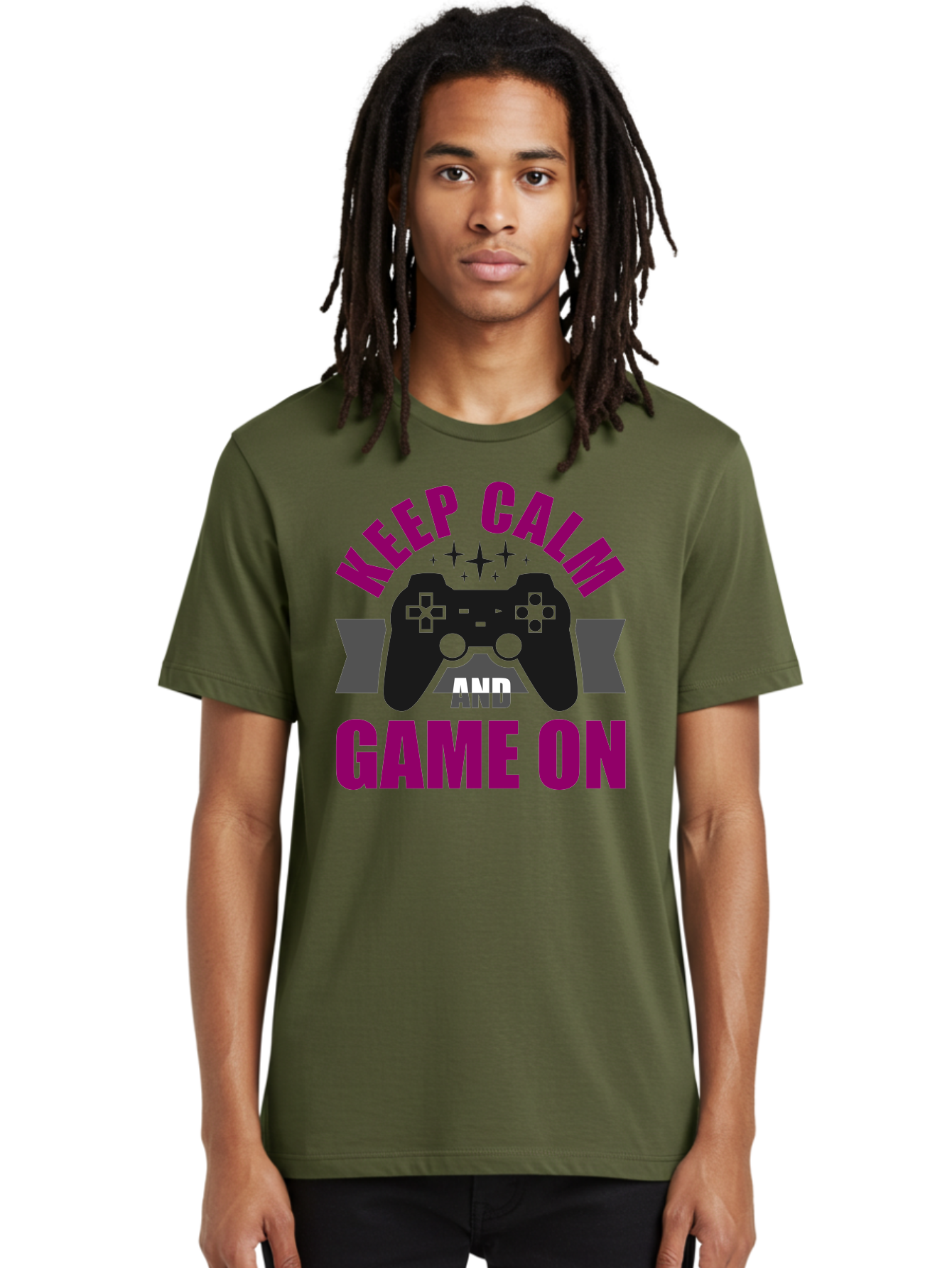 Keep-Calm-And-Game-On Men'S Graphic Tee, 100% Cotton, Comfortable Casual Summer Wear, Machine Washable, Gaming Inspiration, Motivational Quote, Video Game Controller, Keep Calm, Game On, Gaming Quote, Motivational Poster, - Aaa651