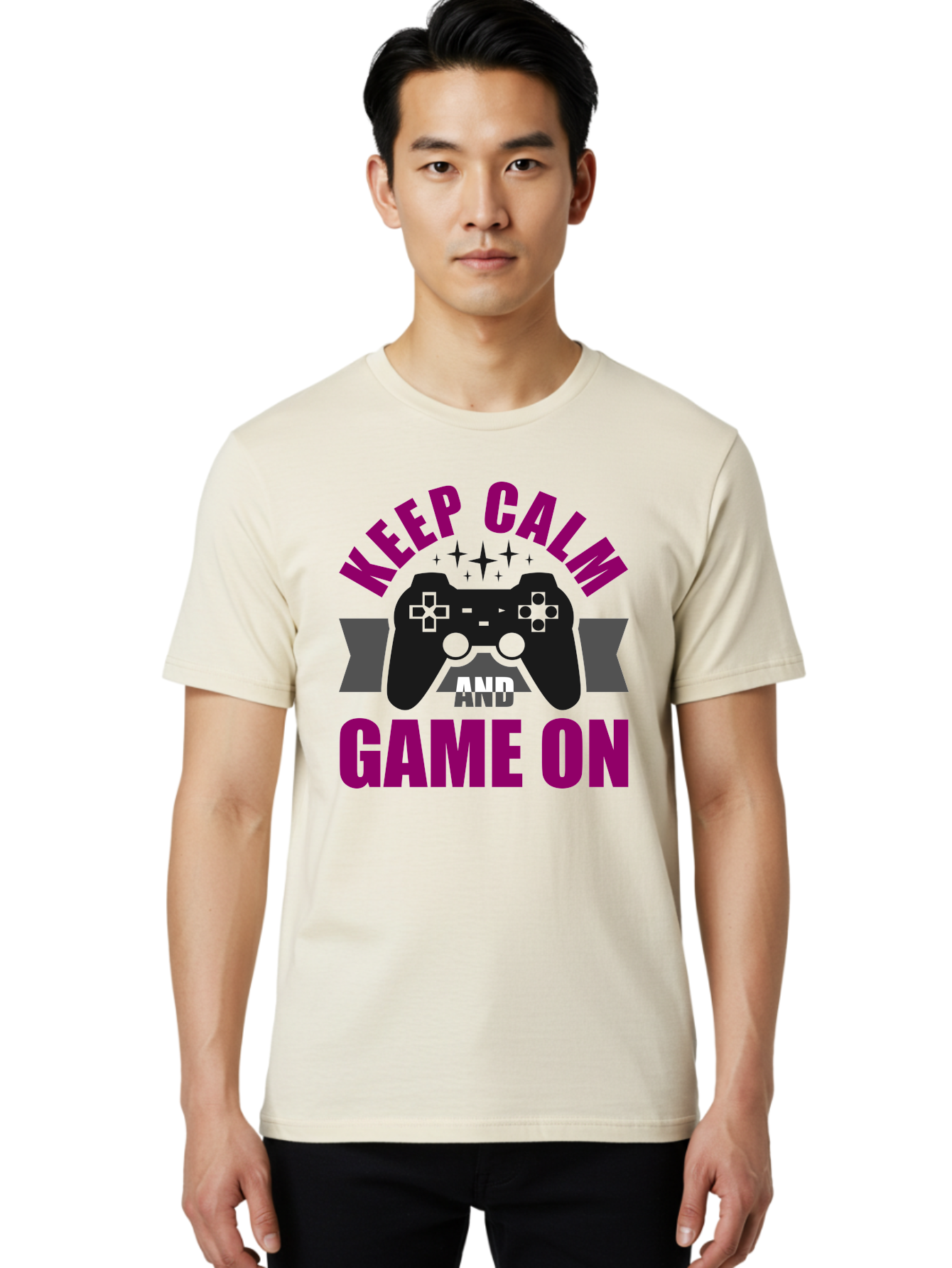 Keep-Calm-And-Game-On Men'S Graphic Tee, 100% Cotton, Comfortable Casual Summer Wear, Machine Washable, Gaming Inspiration, Motivational Quote, Video Game Controller, Keep Calm, Game On, Gaming Quote, Motivational Poster, - Aaa651