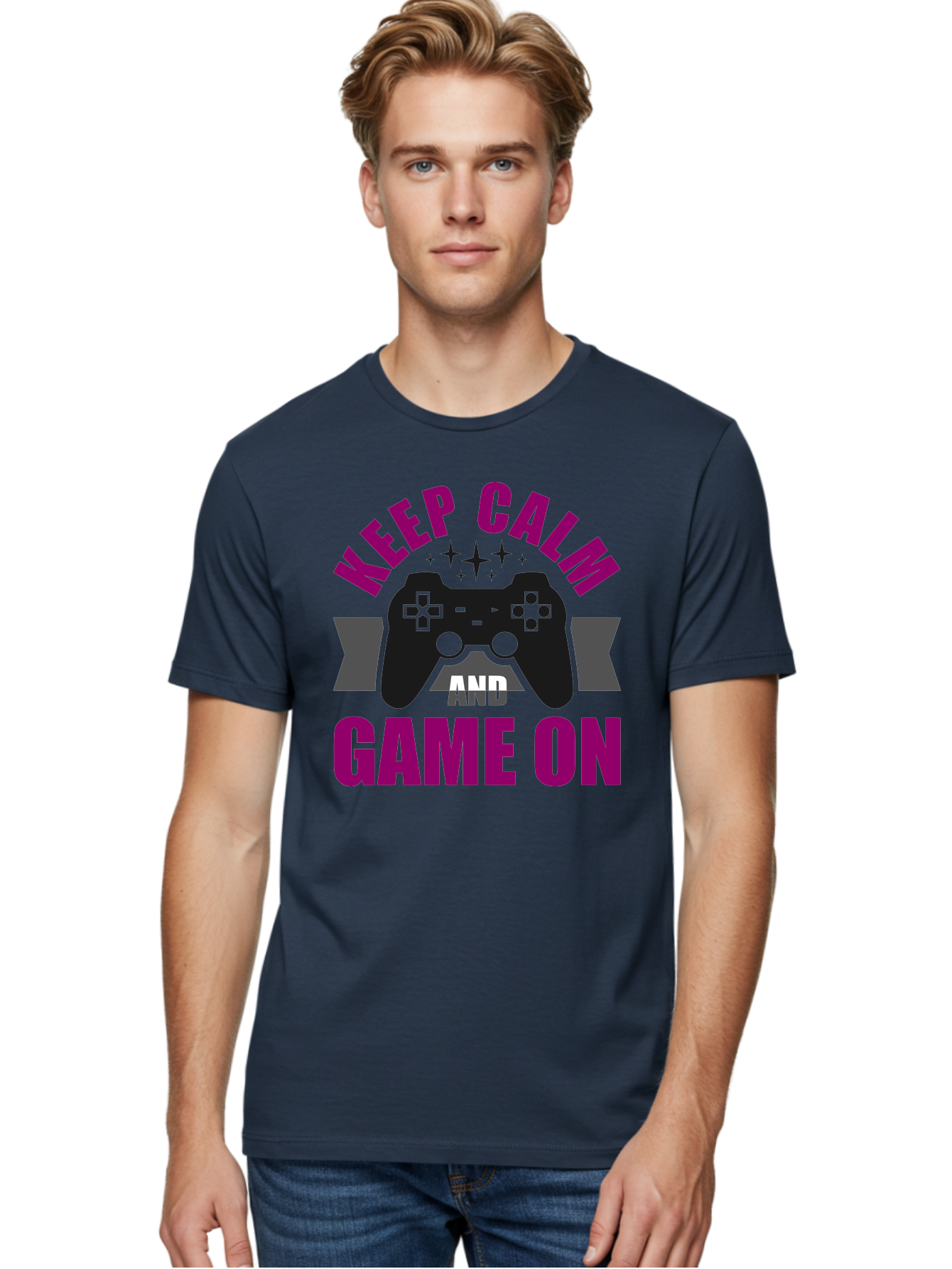Keep-Calm-And-Game-On Men'S Graphic Tee, 100% Cotton, Comfortable Casual Summer Wear, Machine Washable, Gaming Inspiration, Motivational Quote, Video Game Controller, Keep Calm, Game On, Gaming Quote, Motivational Poster, - Aaa651