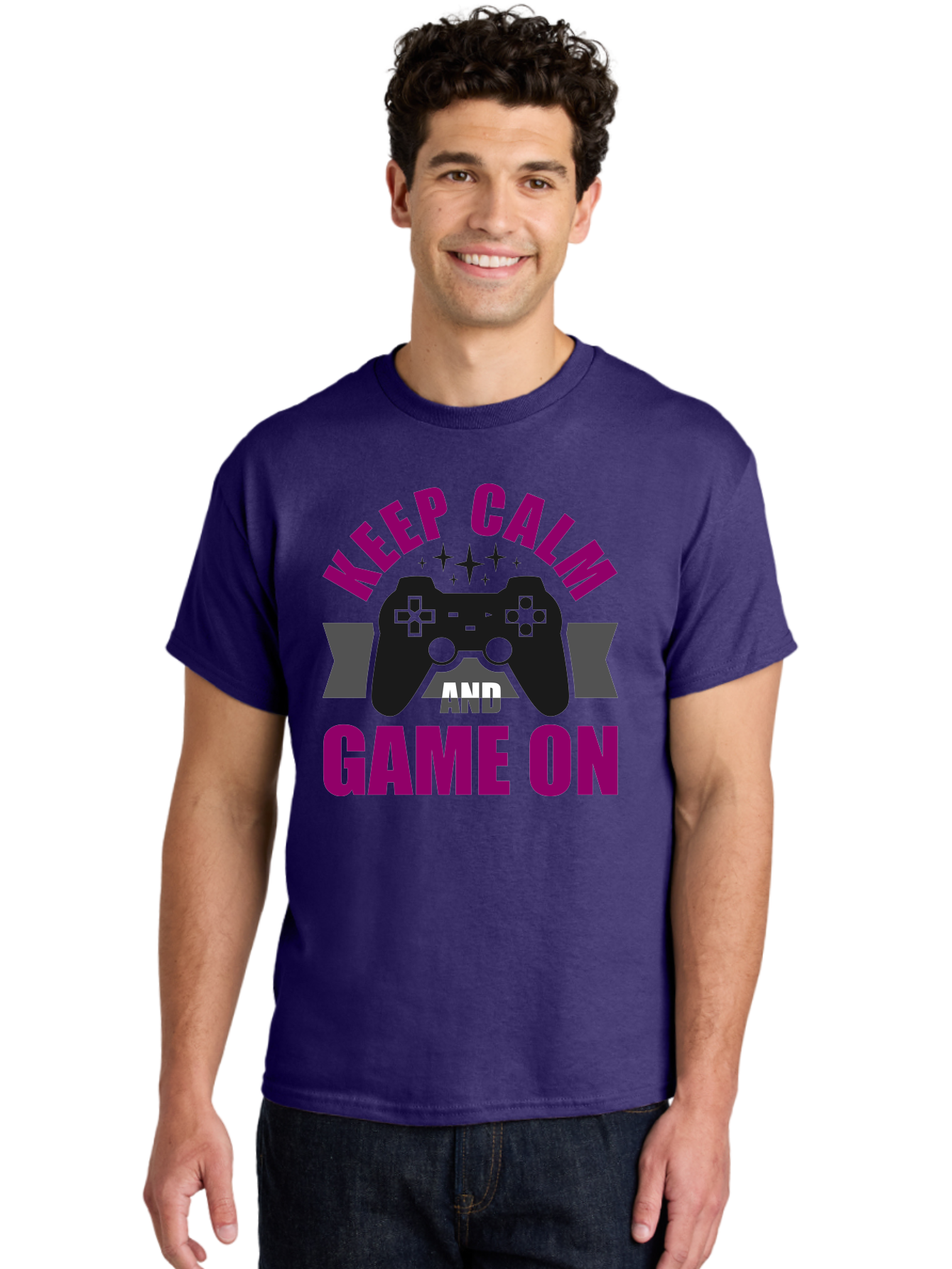 Keep-Calm-And-Game-On Men'S Graphic Tee, 100% Cotton, Comfortable Casual Summer Wear, Machine Washable, Gaming Inspiration, Motivational Quote, Video Game Controller, Keep Calm, Game On, Gaming Quote, Motivational Poster, - Aaa651