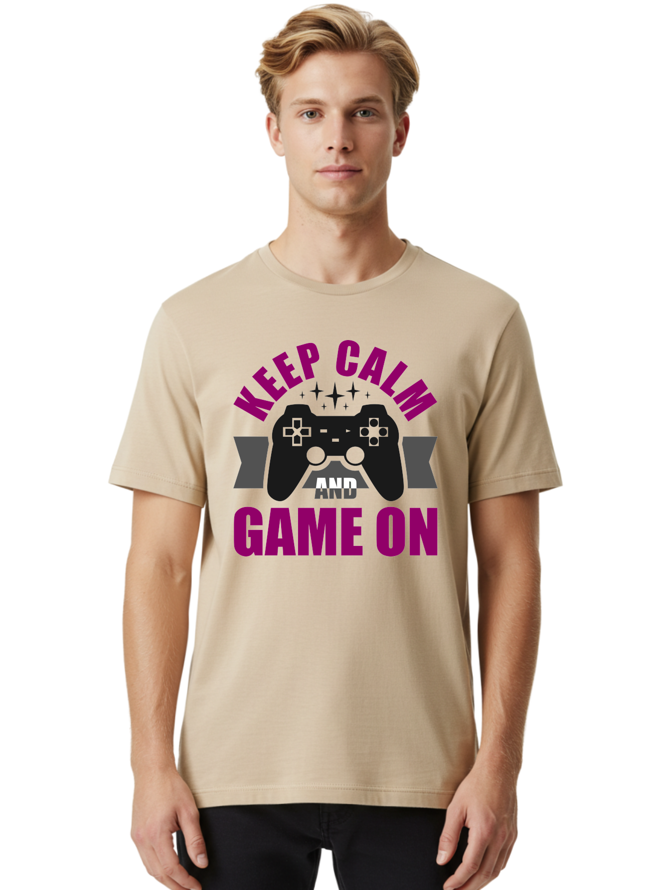Keep-Calm-And-Game-On Men'S Graphic Tee, 100% Cotton, Comfortable Casual Summer Wear, Machine Washable, Gaming Inspiration, Motivational Quote, Video Game Controller, Keep Calm, Game On, Gaming Quote, Motivational Poster, - Aaa651