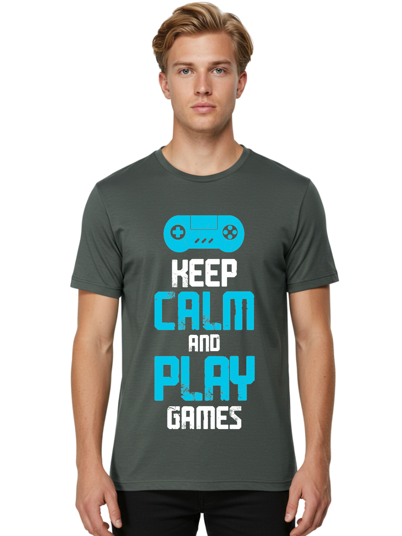 Keep-Calm-And-Play-Games Men'S Graphic Tee, 100% Cotton, Comfortable Casual Summer Wear, Machine Washable, Gaming Poster, Playful Design, Keep Calm Parody, Video Game Controller, Gamer Gift, Retro Gaming Style, Fun Typography, - Aaa652
