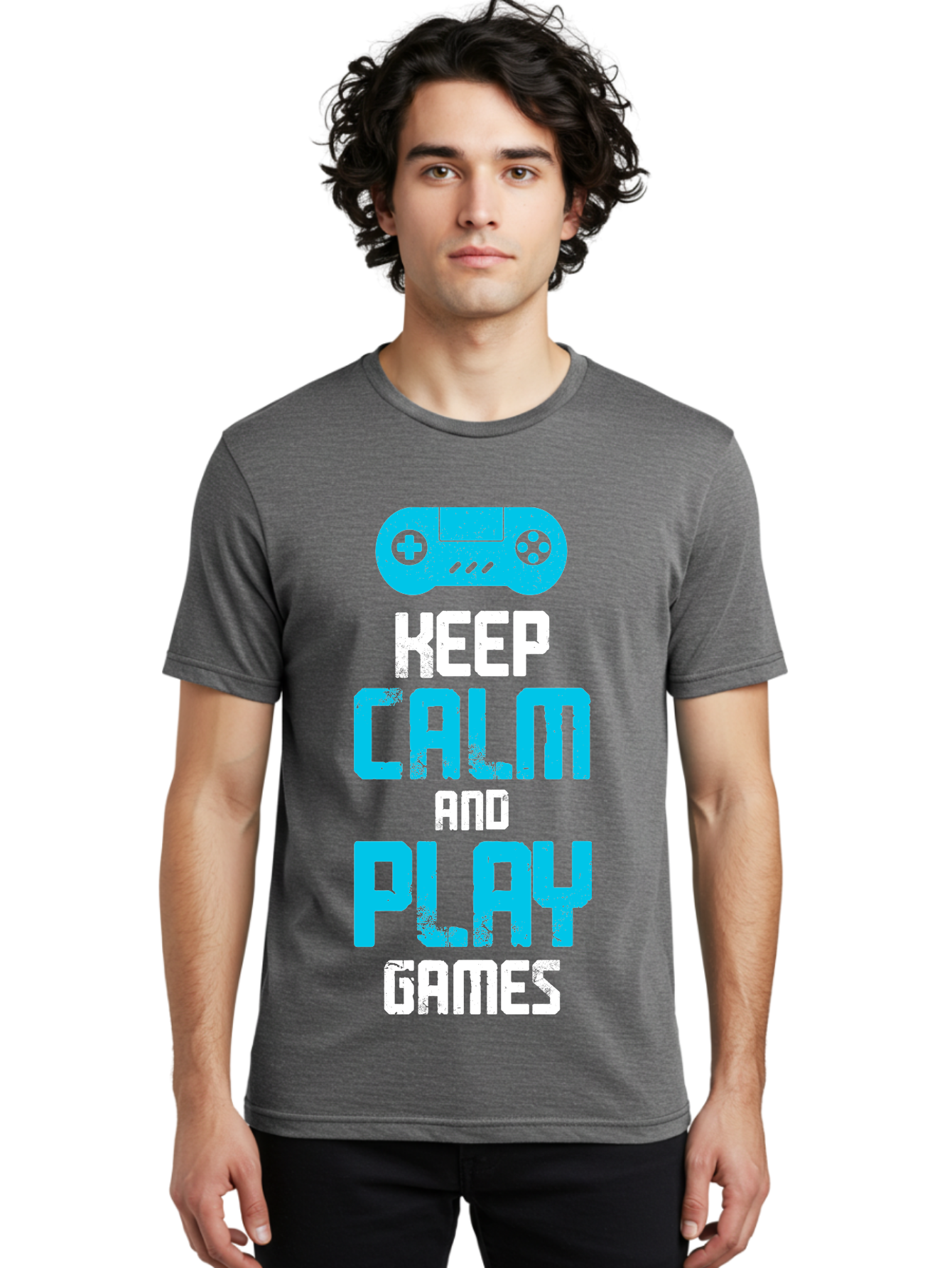 Keep-Calm-And-Play-Games Men'S Graphic Tee, 100% Cotton, Comfortable Casual Summer Wear, Machine Washable, Gaming Poster, Playful Design, Keep Calm Parody, Video Game Controller, Gamer Gift, Retro Gaming Style, Fun Typography, - Aaa652