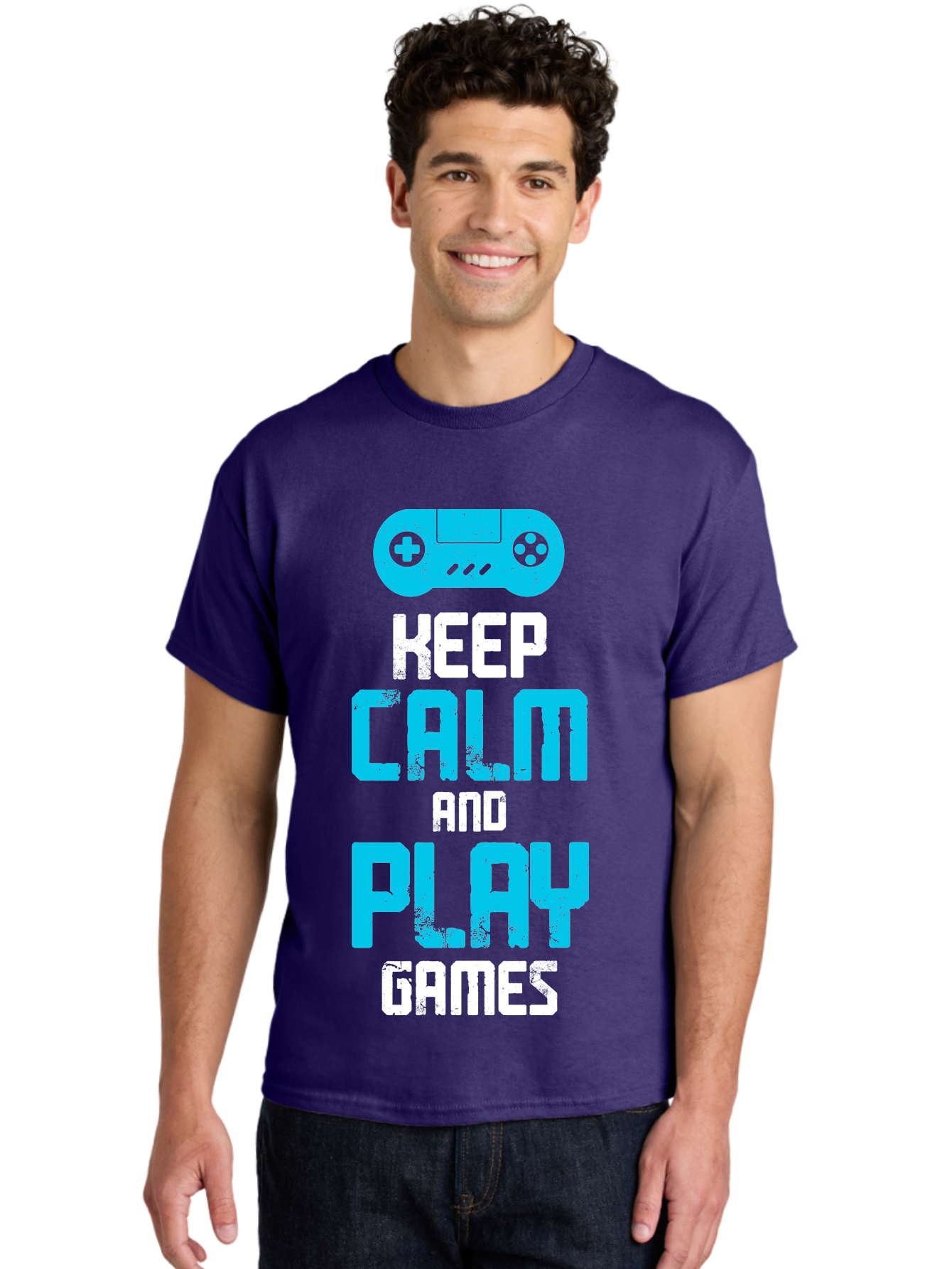 Keep-Calm-And-Play-Games Men'S Graphic Tee, 100% Cotton, Comfortable Casual Summer Wear, Machine Washable, Gaming Poster, Playful Design, Keep Calm Parody, Video Game Controller, Gamer Gift, Retro Gaming Style, Fun Typography, - Aaa652