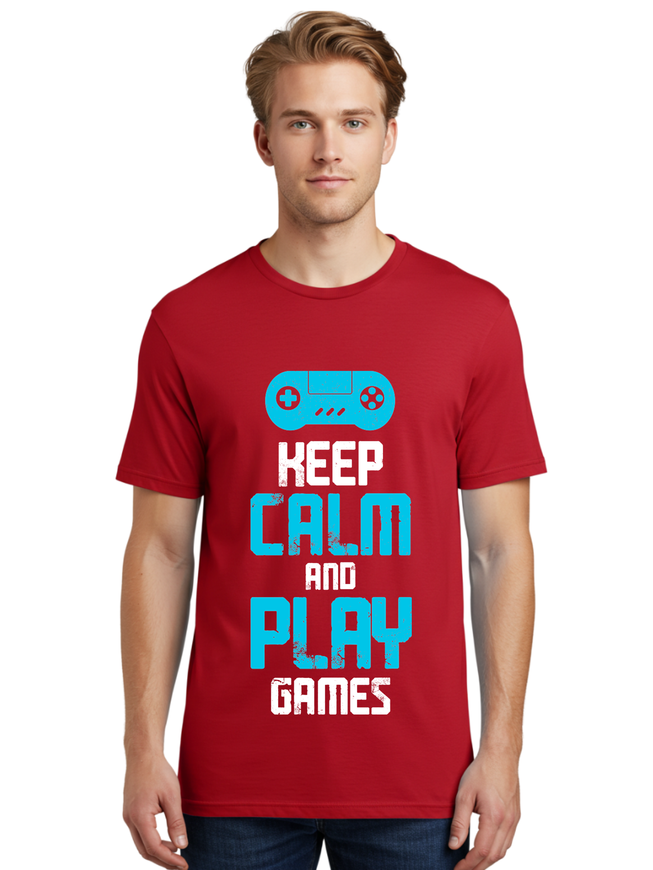 Keep-Calm-And-Play-Games Men'S Graphic Tee, 100% Cotton, Comfortable Casual Summer Wear, Machine Washable, Gaming Poster, Playful Design, Keep Calm Parody, Video Game Controller, Gamer Gift, Retro Gaming Style, Fun Typography, - Aaa652