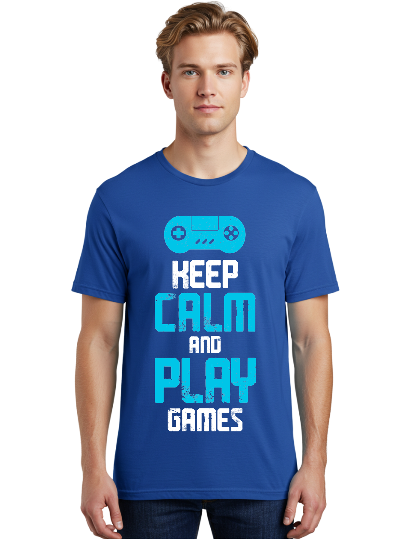 Keep-Calm-And-Play-Games Men'S Graphic Tee, 100% Cotton, Comfortable Casual Summer Wear, Machine Washable, Gaming Poster, Playful Design, Keep Calm Parody, Video Game Controller, Gamer Gift, Retro Gaming Style, Fun Typography, - Aaa652