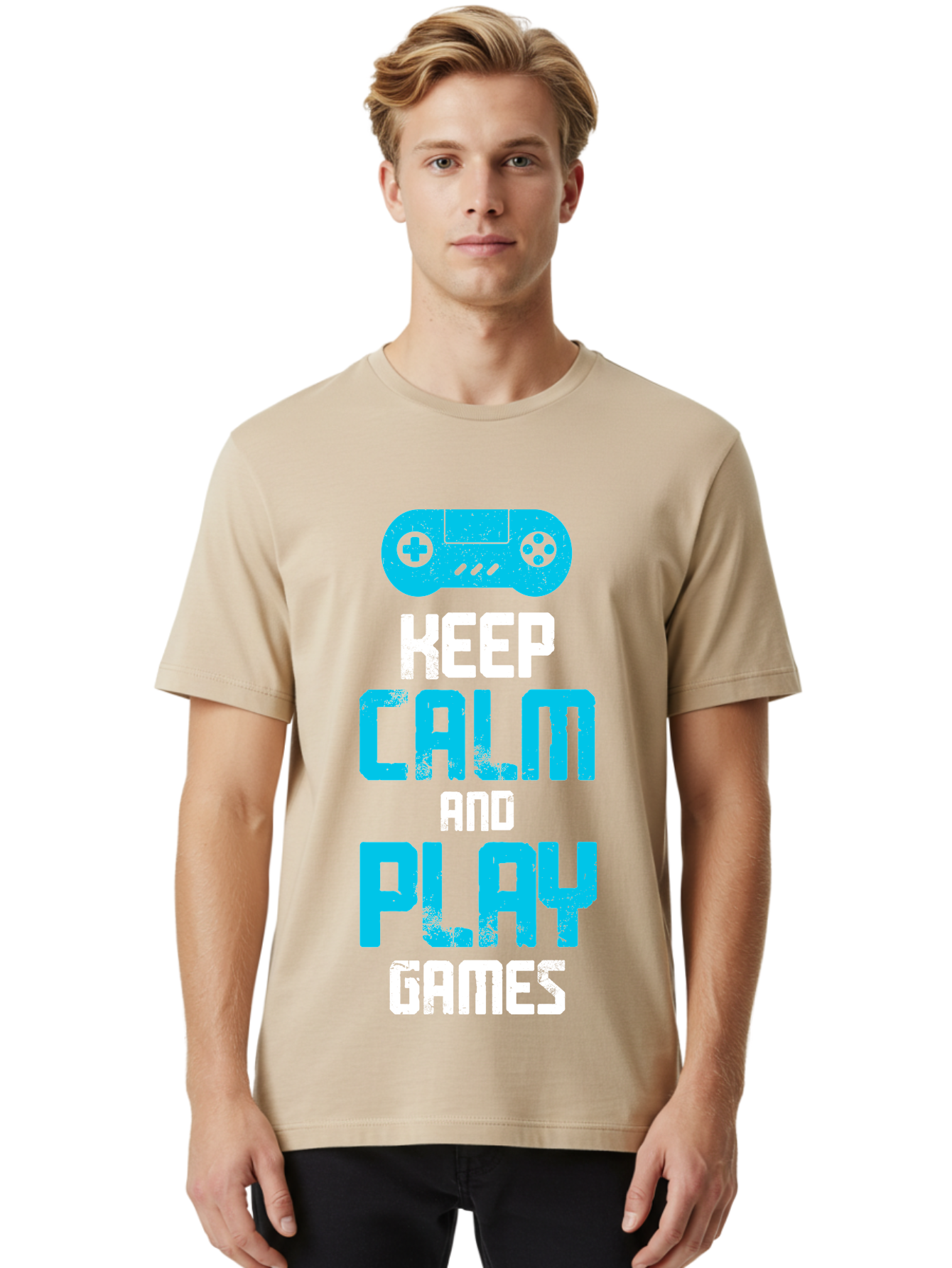 Keep-Calm-And-Play-Games Men'S Graphic Tee, 100% Cotton, Comfortable Casual Summer Wear, Machine Washable, Gaming Poster, Playful Design, Keep Calm Parody, Video Game Controller, Gamer Gift, Retro Gaming Style, Fun Typography, - Aaa652