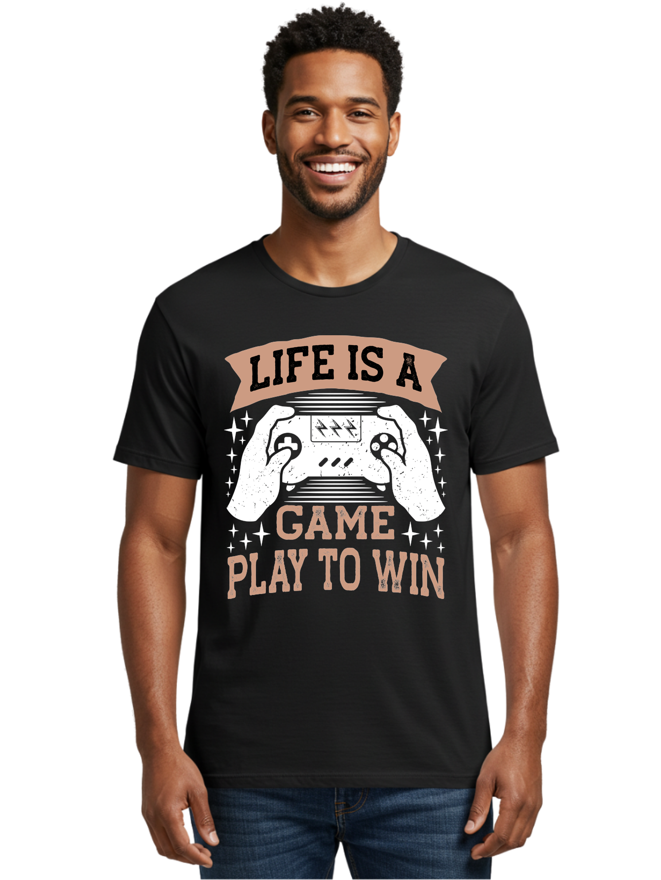 Life-Is-A-Game-Play-To-Win Men'S Graphic Tee, 100% Cotton, Comfortable Casual Summer Wear, Machine Washable, Gaming Inspiration, Game Controller, Motivational Quote, Life Is A Game, Play To Win, Video Game Culture, Gamer Motivation, - Aaa654