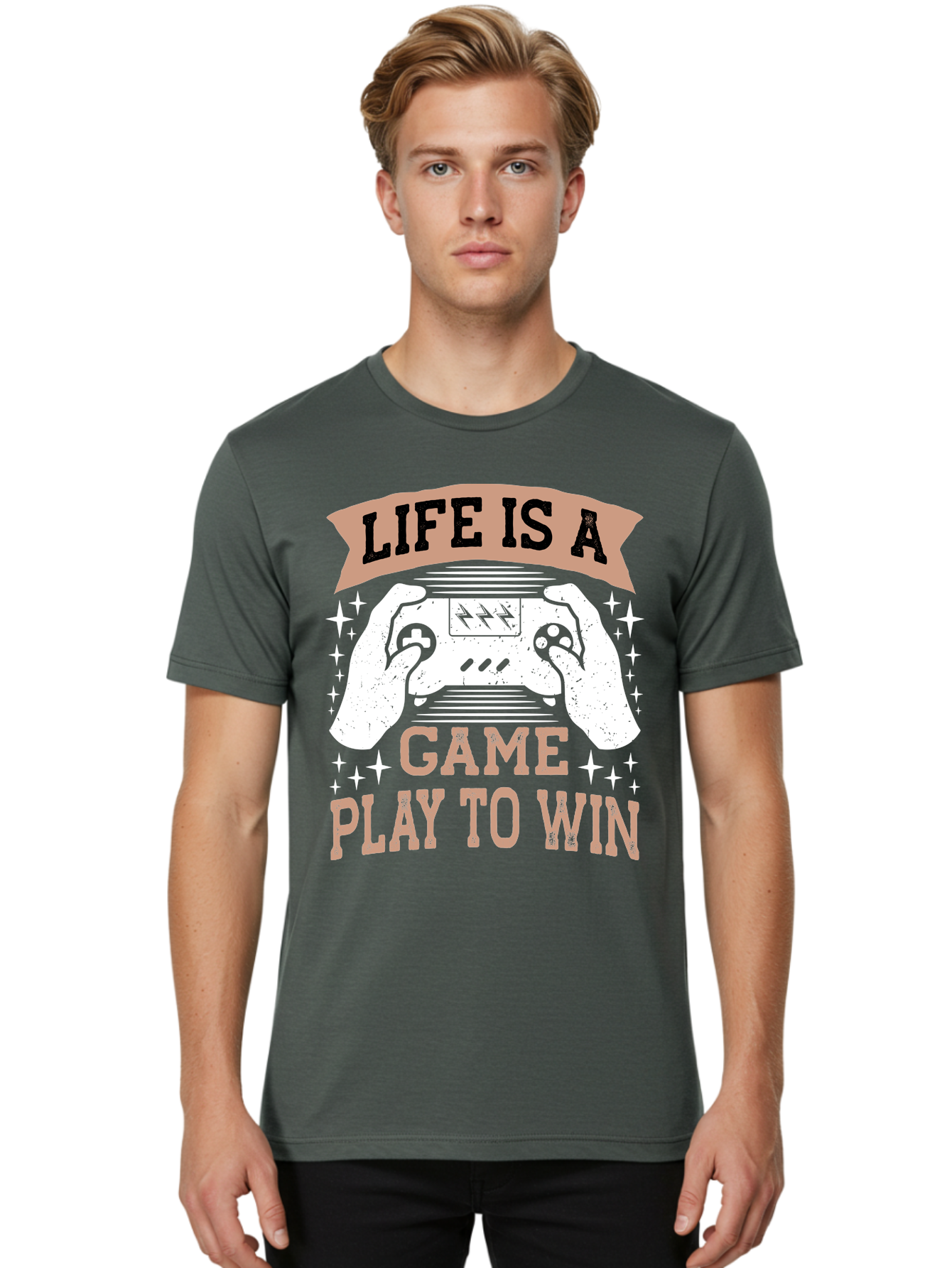 Life-Is-A-Game-Play-To-Win Men'S Graphic Tee, 100% Cotton, Comfortable Casual Summer Wear, Machine Washable, Gaming Inspiration, Game Controller, Motivational Quote, Life Is A Game, Play To Win, Video Game Culture, Gamer Motivation, - Aaa654