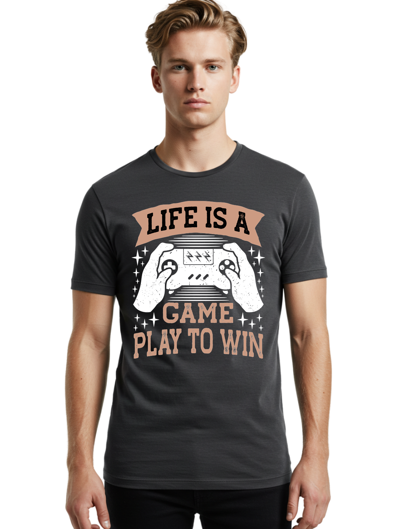 Life-Is-A-Game-Play-To-Win Men'S Graphic Tee, 100% Cotton, Comfortable Casual Summer Wear, Machine Washable, Gaming Inspiration, Game Controller, Motivational Quote, Life Is A Game, Play To Win, Video Game Culture, Gamer Motivation, - Aaa654