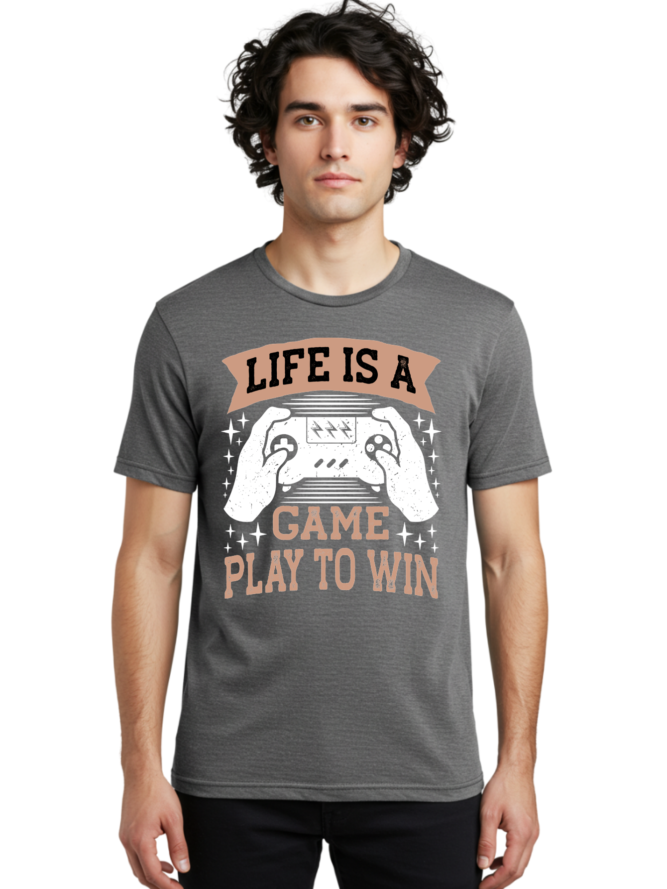 Life-Is-A-Game-Play-To-Win Men'S Graphic Tee, 100% Cotton, Comfortable Casual Summer Wear, Machine Washable, Gaming Inspiration, Game Controller, Motivational Quote, Life Is A Game, Play To Win, Video Game Culture, Gamer Motivation, - Aaa654