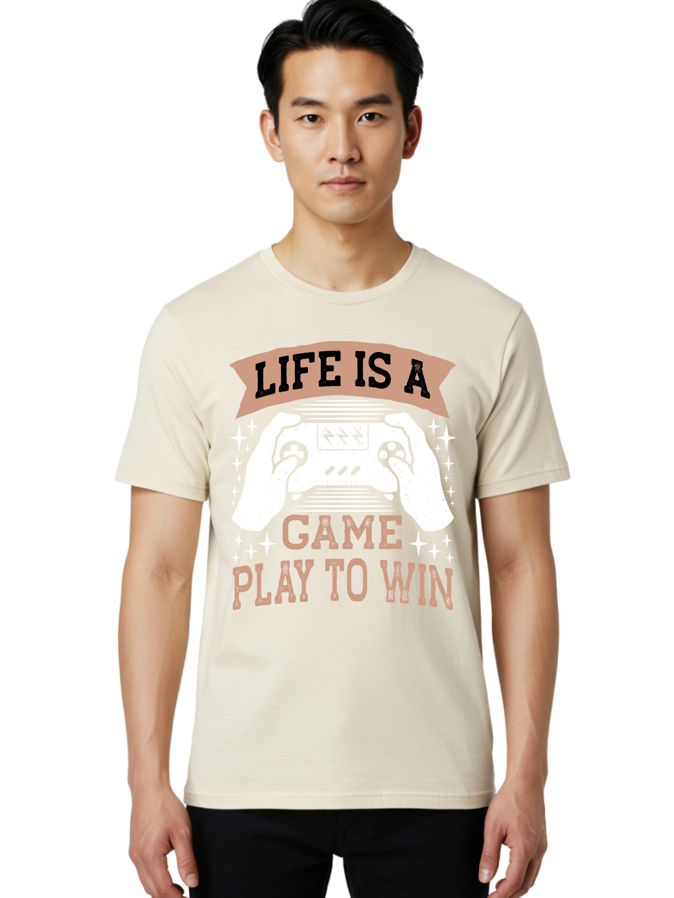 Life-Is-A-Game-Play-To-Win Men'S Graphic Tee, 100% Cotton, Comfortable Casual Summer Wear, Machine Washable, Gaming Inspiration, Game Controller, Motivational Quote, Life Is A Game, Play To Win, Video Game Culture, Gamer Motivation, - Aaa654