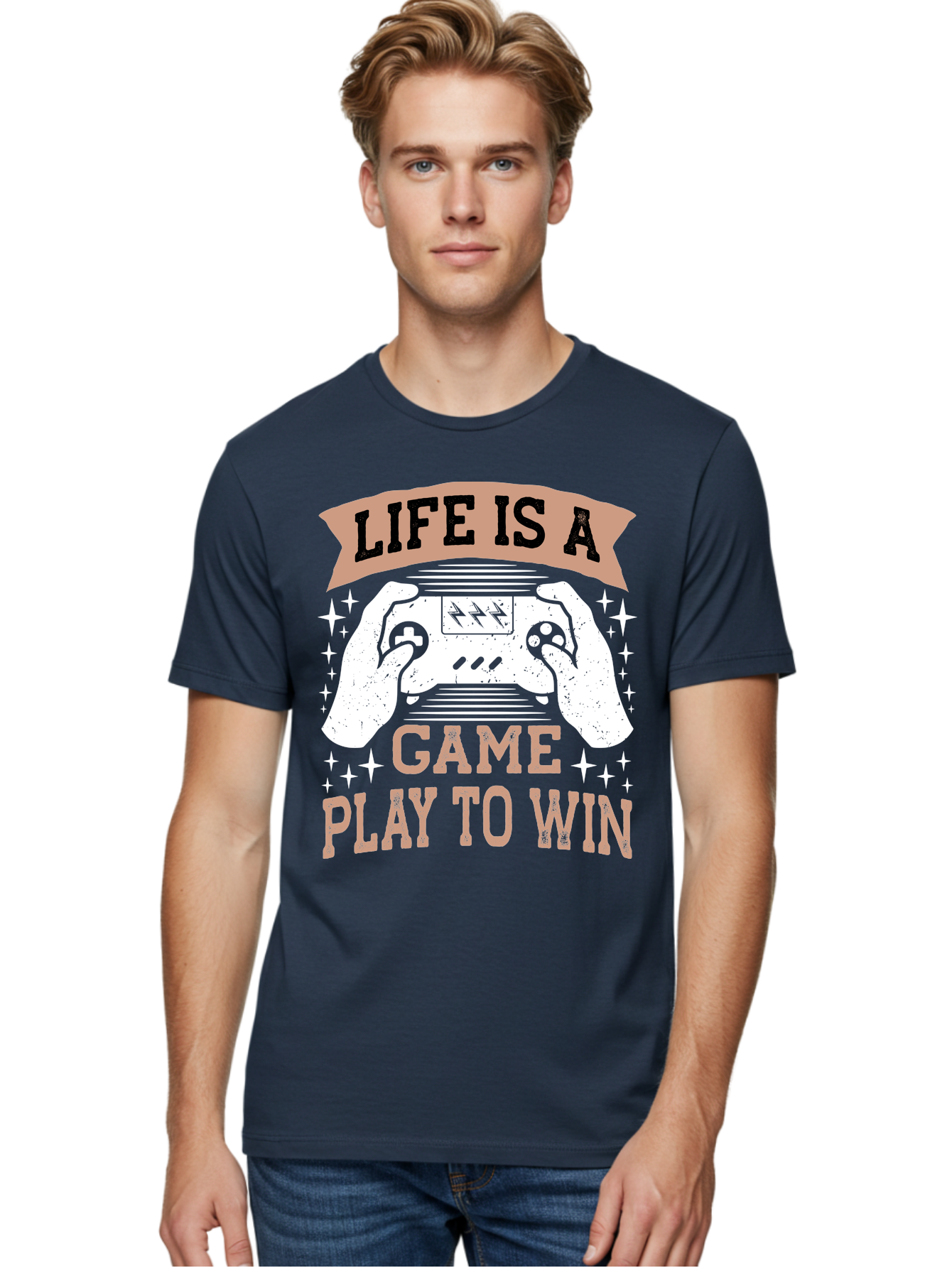 Life-Is-A-Game-Play-To-Win Men'S Graphic Tee, 100% Cotton, Comfortable Casual Summer Wear, Machine Washable, Gaming Inspiration, Game Controller, Motivational Quote, Life Is A Game, Play To Win, Video Game Culture, Gamer Motivation, - Aaa654