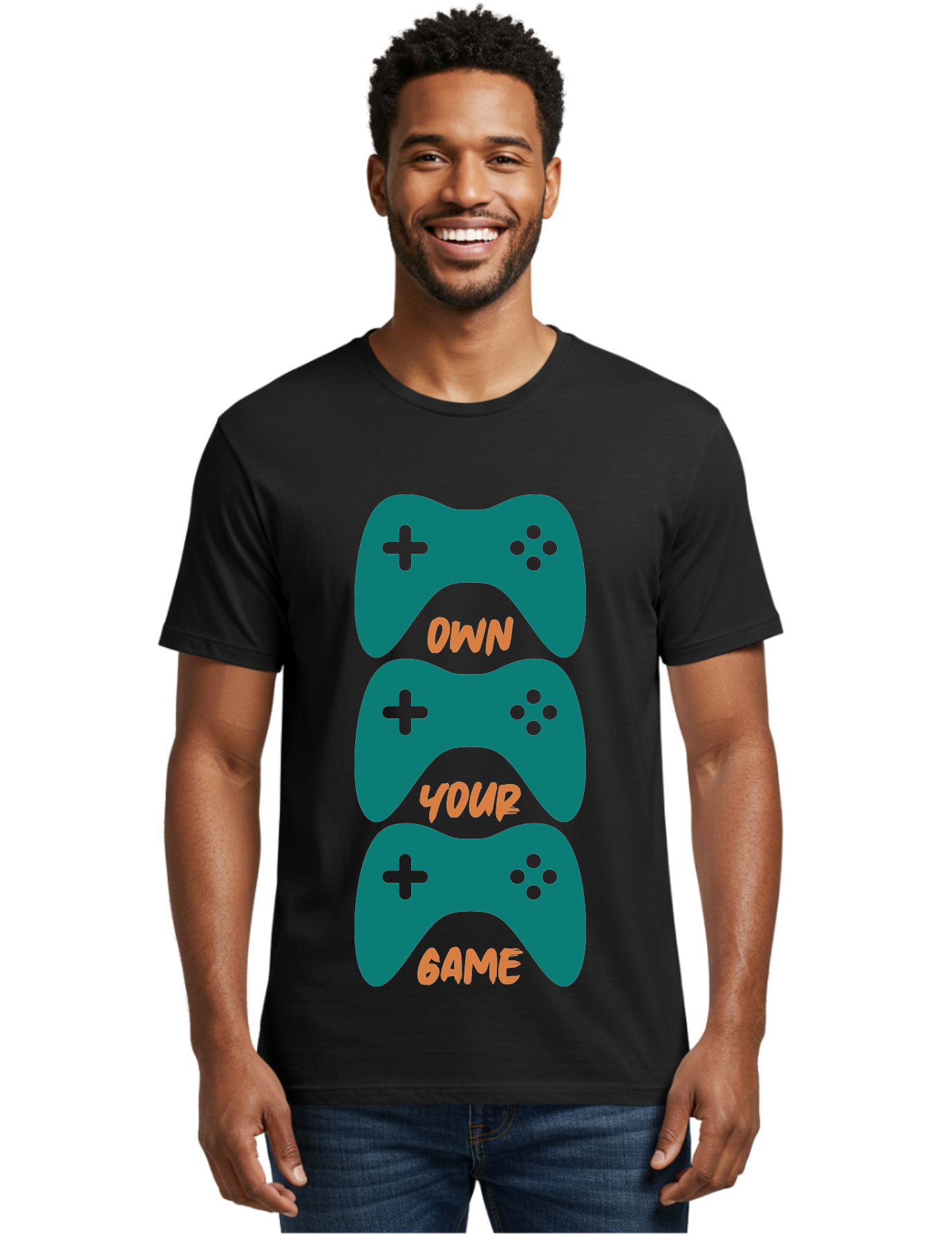 Own-Your-Game Men'S Graphic Tee, 100% Cotton, Comfortable Casual Summer Wear, Machine Washable, Video Game Controllers, Gaming, Gaming Culture, Own Your Game, Game Controllers, Playful Design, Console Gaming, Motivational Quote - Aaa655