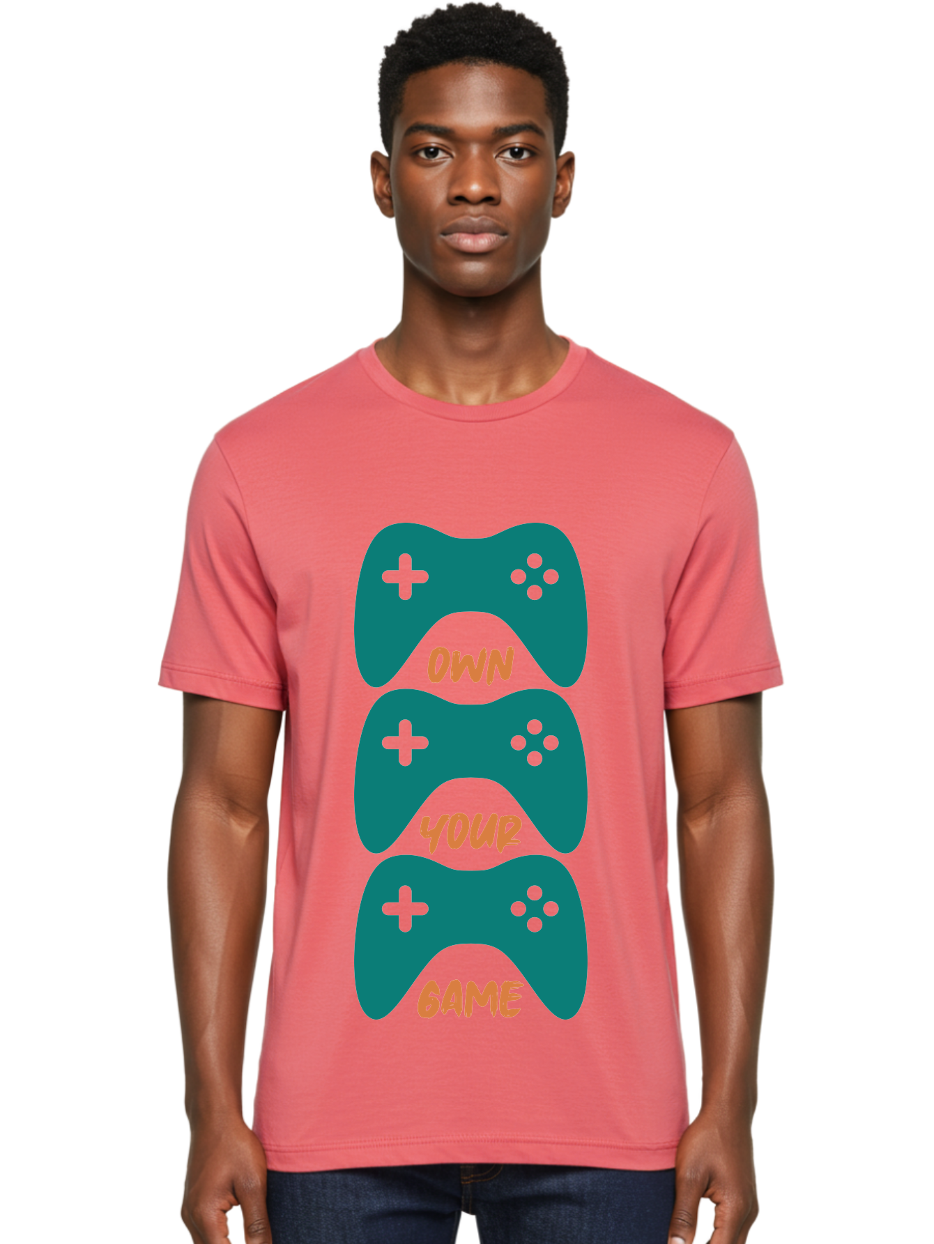 Own-Your-Game Men'S Graphic Tee, 100% Cotton, Comfortable Casual Summer Wear, Machine Washable, Video Game Controllers, Gaming, Gaming Culture, Own Your Game, Game Controllers, Playful Design, Console Gaming, Motivational Quote - Aaa655
