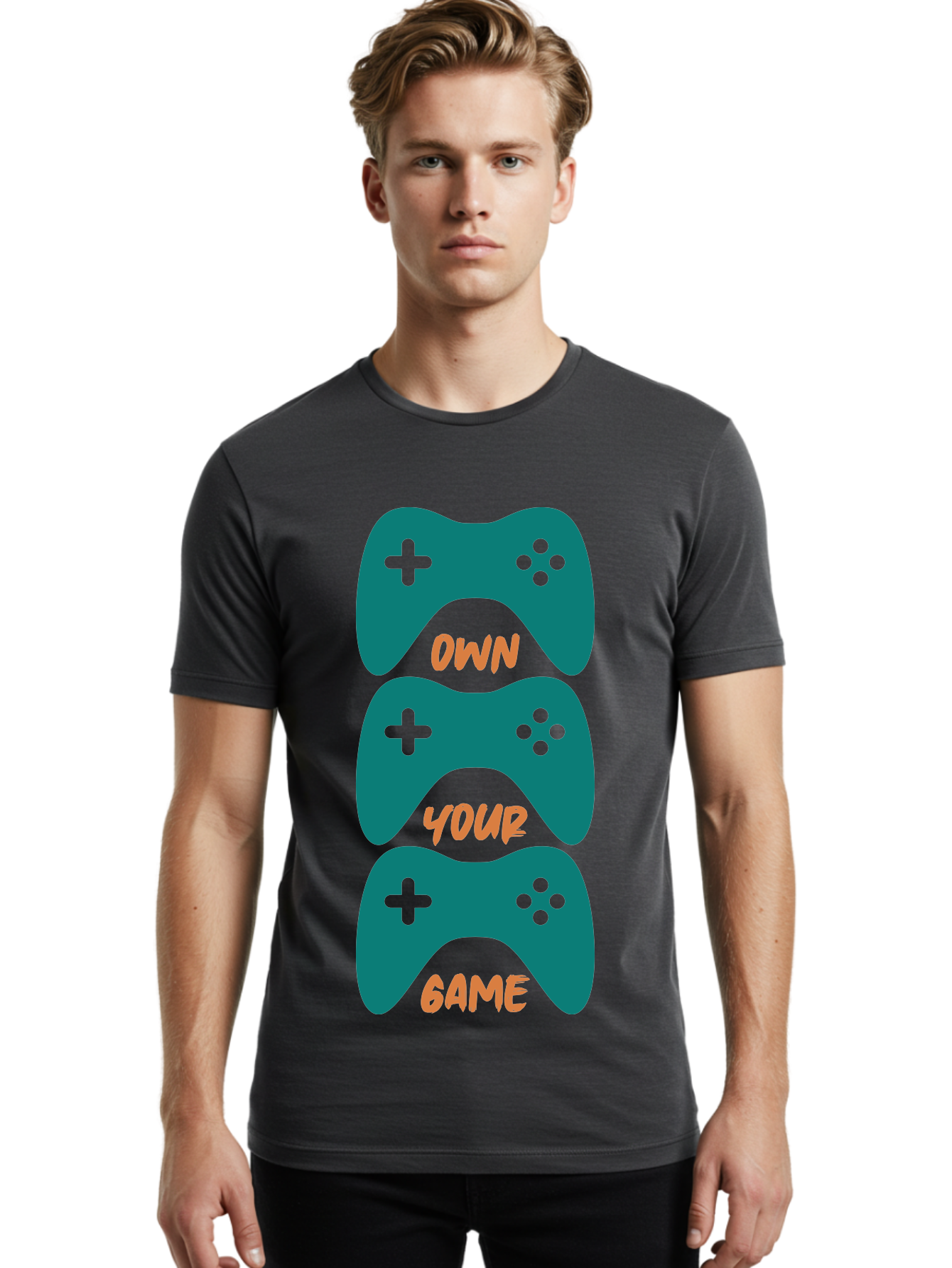 Own-Your-Game Men'S Graphic Tee, 100% Cotton, Comfortable Casual Summer Wear, Machine Washable, Video Game Controllers, Gaming, Gaming Culture, Own Your Game, Game Controllers, Playful Design, Console Gaming, Motivational Quote - Aaa655
