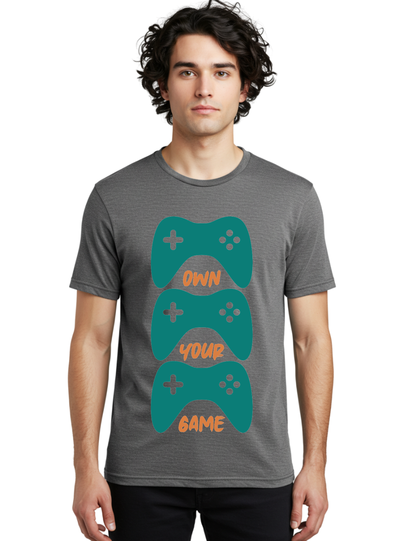 Own-Your-Game Men'S Graphic Tee, 100% Cotton, Comfortable Casual Summer Wear, Machine Washable, Video Game Controllers, Gaming, Gaming Culture, Own Your Game, Game Controllers, Playful Design, Console Gaming, Motivational Quote - Aaa655