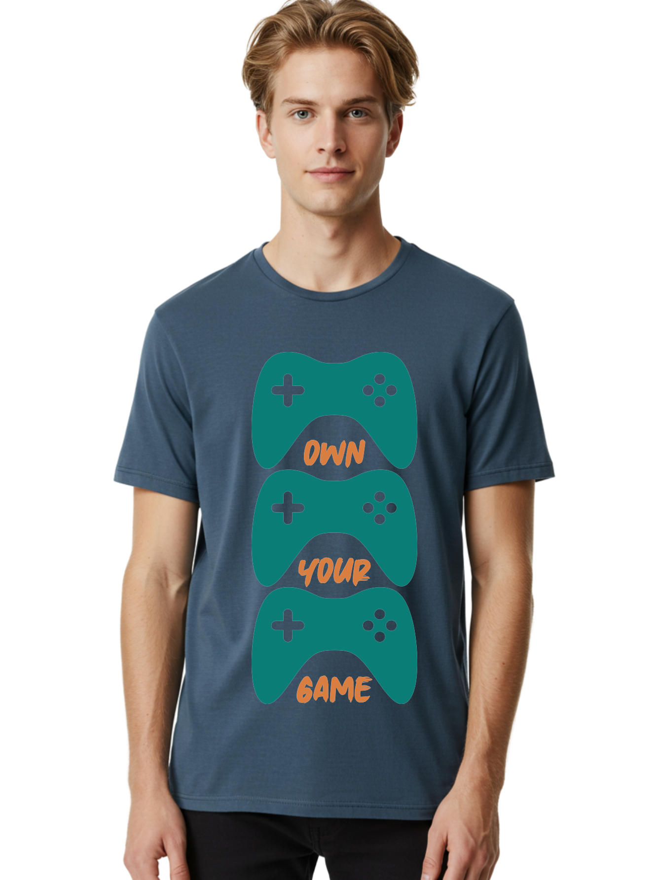 Own-Your-Game Men'S Graphic Tee, 100% Cotton, Comfortable Casual Summer Wear, Machine Washable, Video Game Controllers, Gaming, Gaming Culture, Own Your Game, Game Controllers, Playful Design, Console Gaming, Motivational Quote - Aaa655
