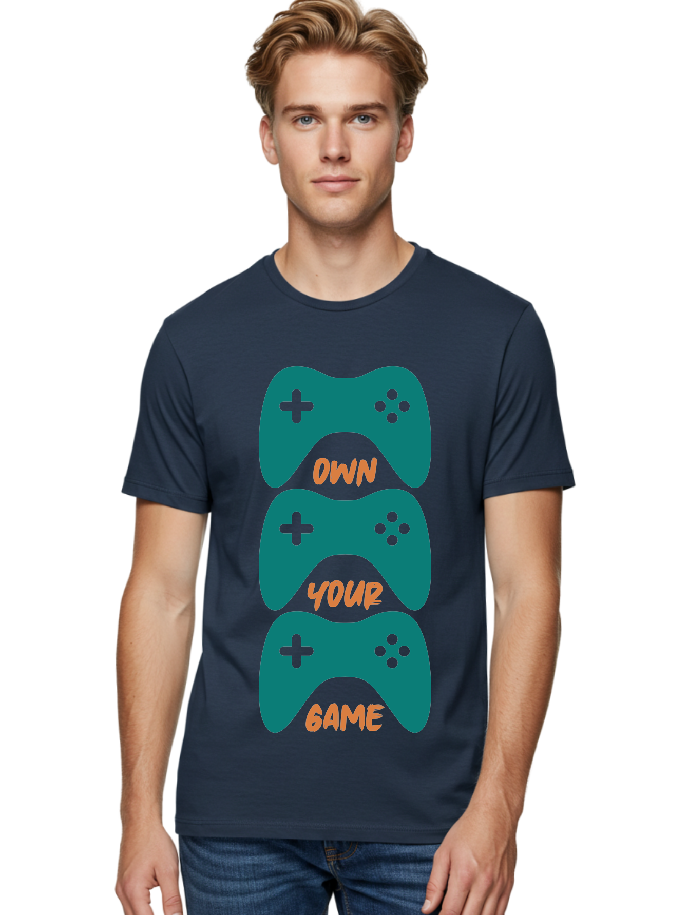 Own-Your-Game Men'S Graphic Tee, 100% Cotton, Comfortable Casual Summer Wear, Machine Washable, Video Game Controllers, Gaming, Gaming Culture, Own Your Game, Game Controllers, Playful Design, Console Gaming, Motivational Quote - Aaa655