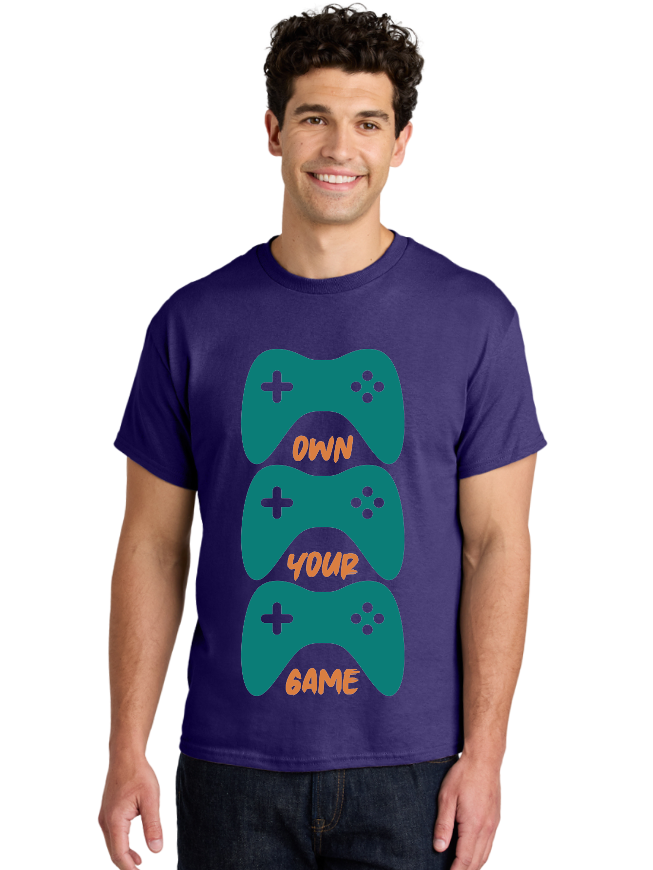 Own-Your-Game Men'S Graphic Tee, 100% Cotton, Comfortable Casual Summer Wear, Machine Washable, Video Game Controllers, Gaming, Gaming Culture, Own Your Game, Game Controllers, Playful Design, Console Gaming, Motivational Quote - Aaa655