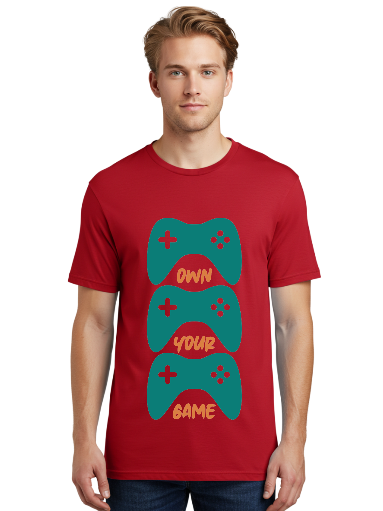 Own-Your-Game Men'S Graphic Tee, 100% Cotton, Comfortable Casual Summer Wear, Machine Washable, Video Game Controllers, Gaming, Gaming Culture, Own Your Game, Game Controllers, Playful Design, Console Gaming, Motivational Quote - Aaa655