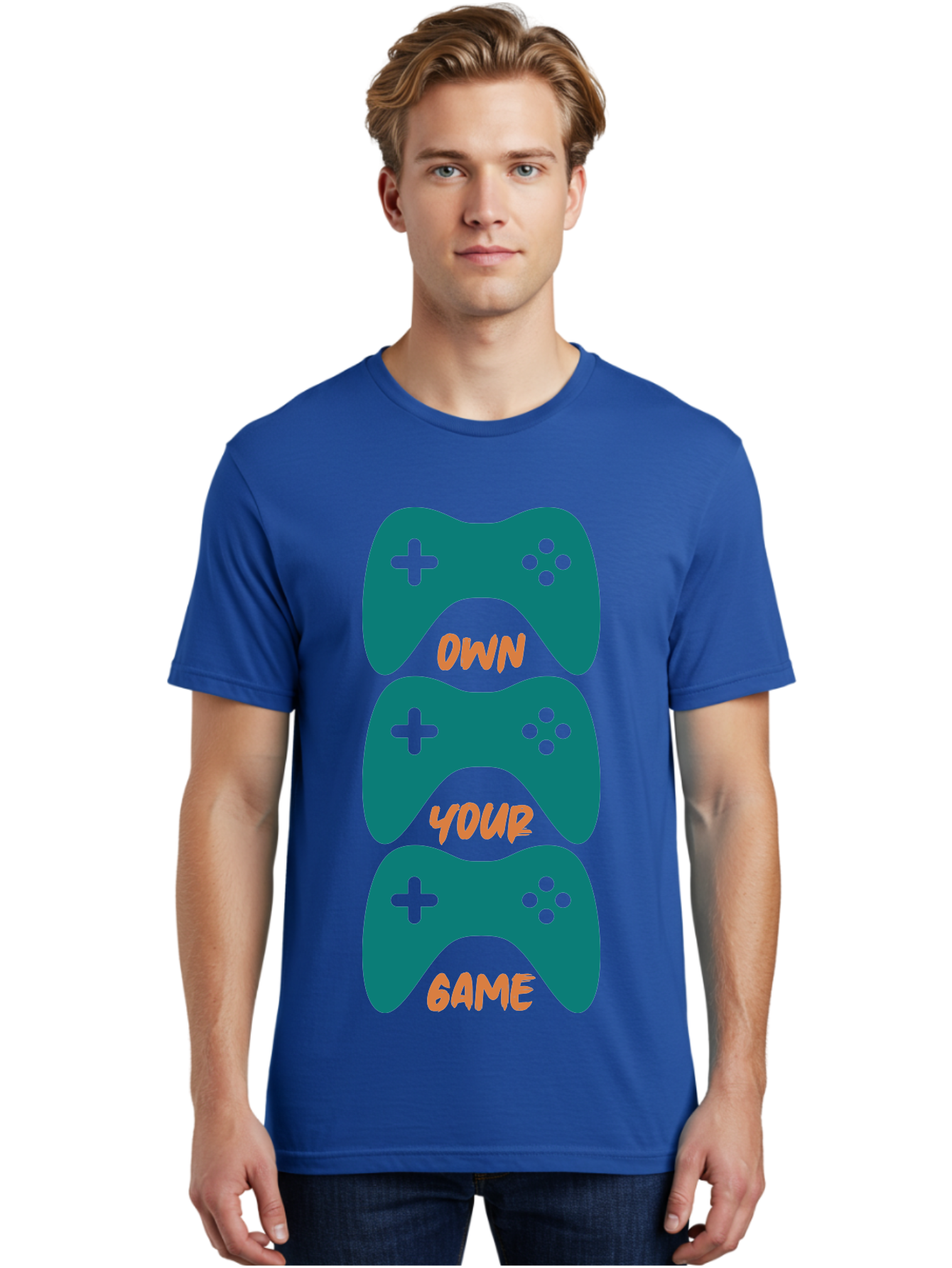Own-Your-Game Men'S Graphic Tee, 100% Cotton, Comfortable Casual Summer Wear, Machine Washable, Video Game Controllers, Gaming, Gaming Culture, Own Your Game, Game Controllers, Playful Design, Console Gaming, Motivational Quote - Aaa655