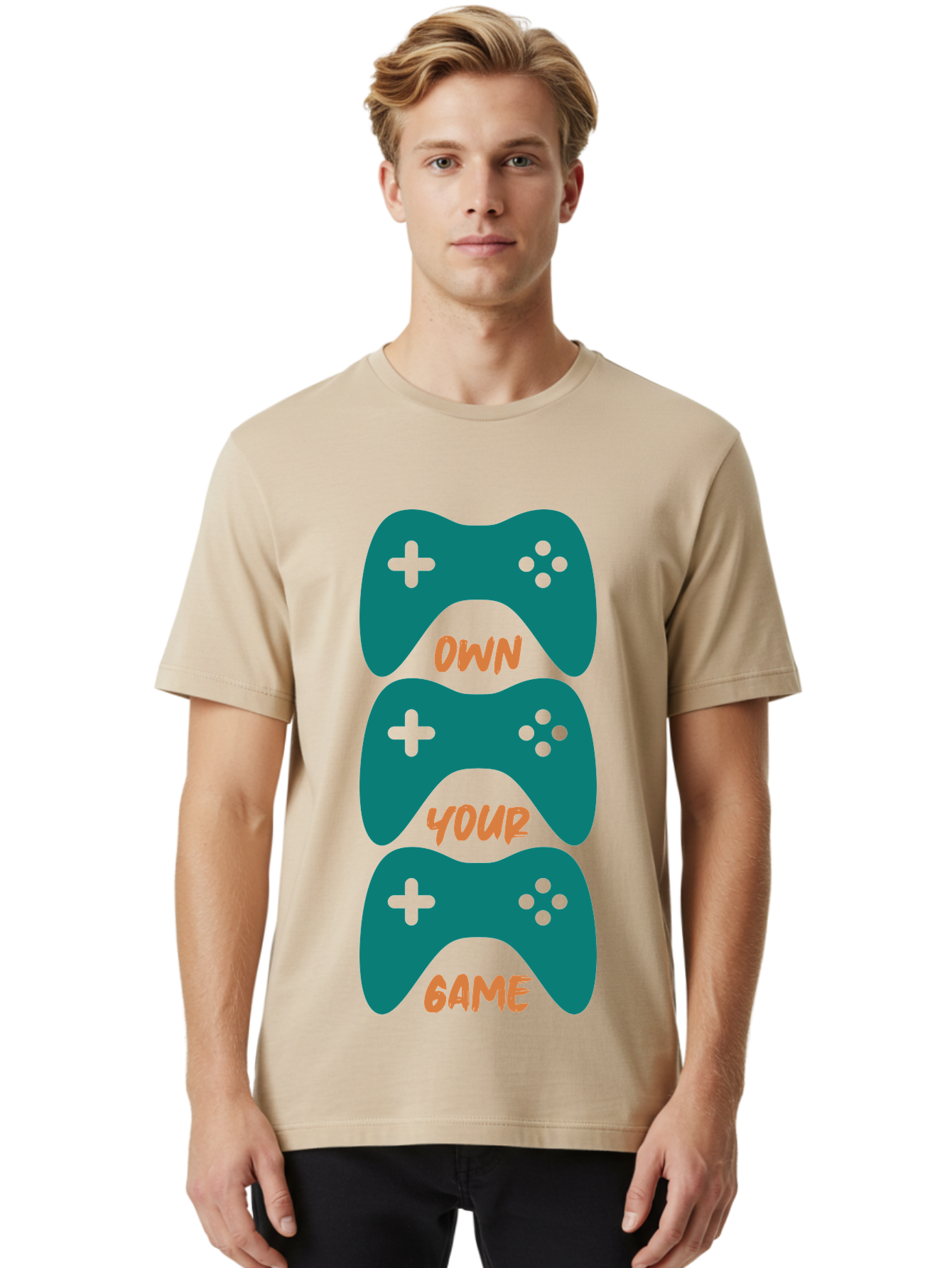 Own-Your-Game Men'S Graphic Tee, 100% Cotton, Comfortable Casual Summer Wear, Machine Washable, Video Game Controllers, Gaming, Gaming Culture, Own Your Game, Game Controllers, Playful Design, Console Gaming, Motivational Quote - Aaa655