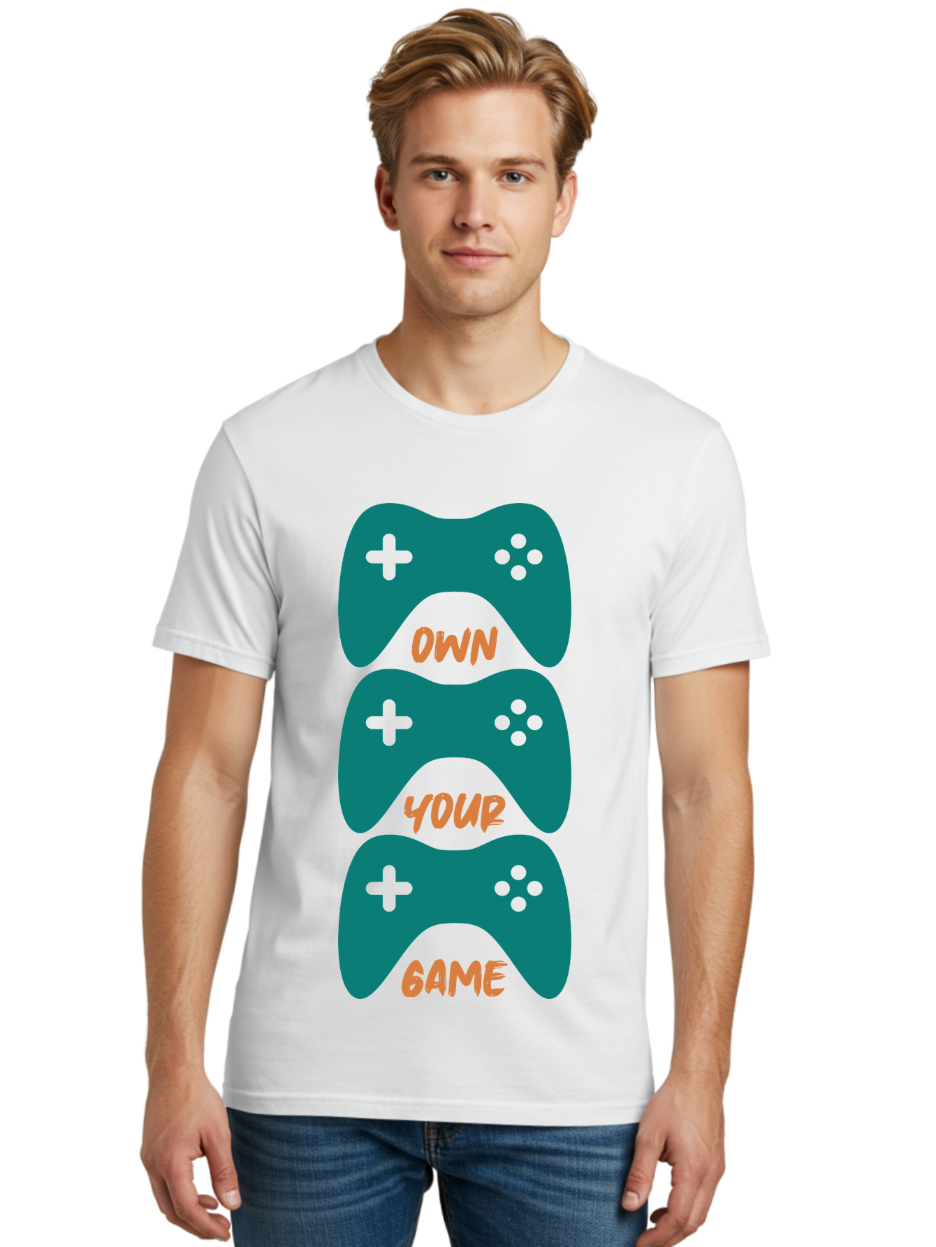 Own-Your-Game Men'S Graphic Tee, 100% Cotton, Comfortable Casual Summer Wear, Machine Washable, Video Game Controllers, Gaming, Gaming Culture, Own Your Game, Game Controllers, Playful Design, Console Gaming, Motivational Quote - Aaa655