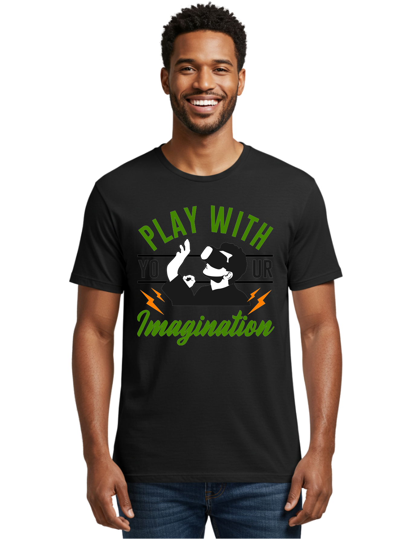 Play-With-Your-Imagination Men'S Graphic Tee, 100% Cotton, Comfortable Casual Summer Wear, Machine Washable, Virtual Reality Experience, Gaming Technology, Futuristic Entertainment, Immersive World, Creative Freedom, Innovative Design, - Aaa656