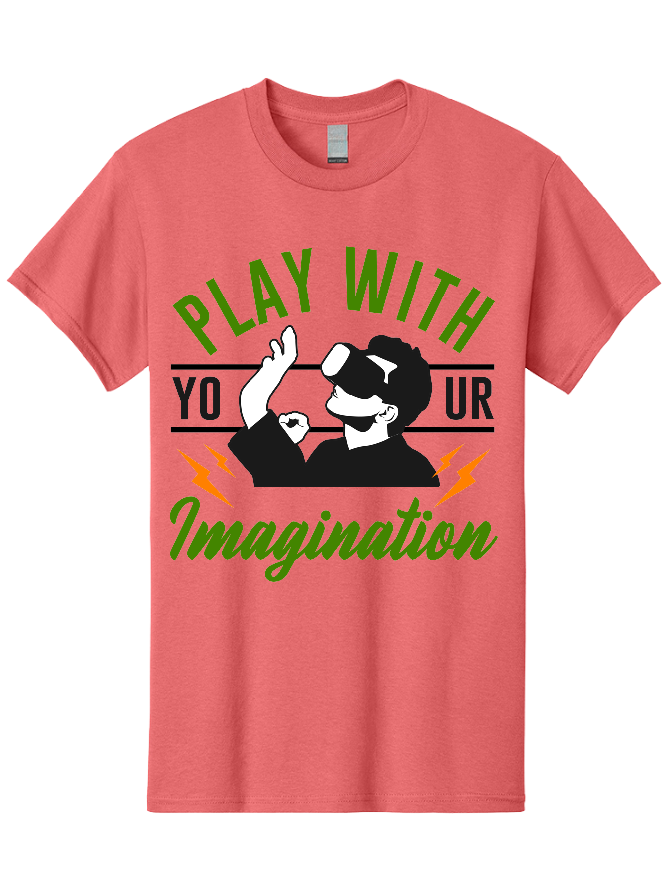 Play-With-Your-Imagination Men'S Graphic Tee, 100% Cotton, Comfortable Casual Summer Wear, Machine Washable, Virtual Reality Experience, Gaming Technology, Futuristic Entertainment, Immersive World, Creative Freedom, Innovative Design, - Aaa656