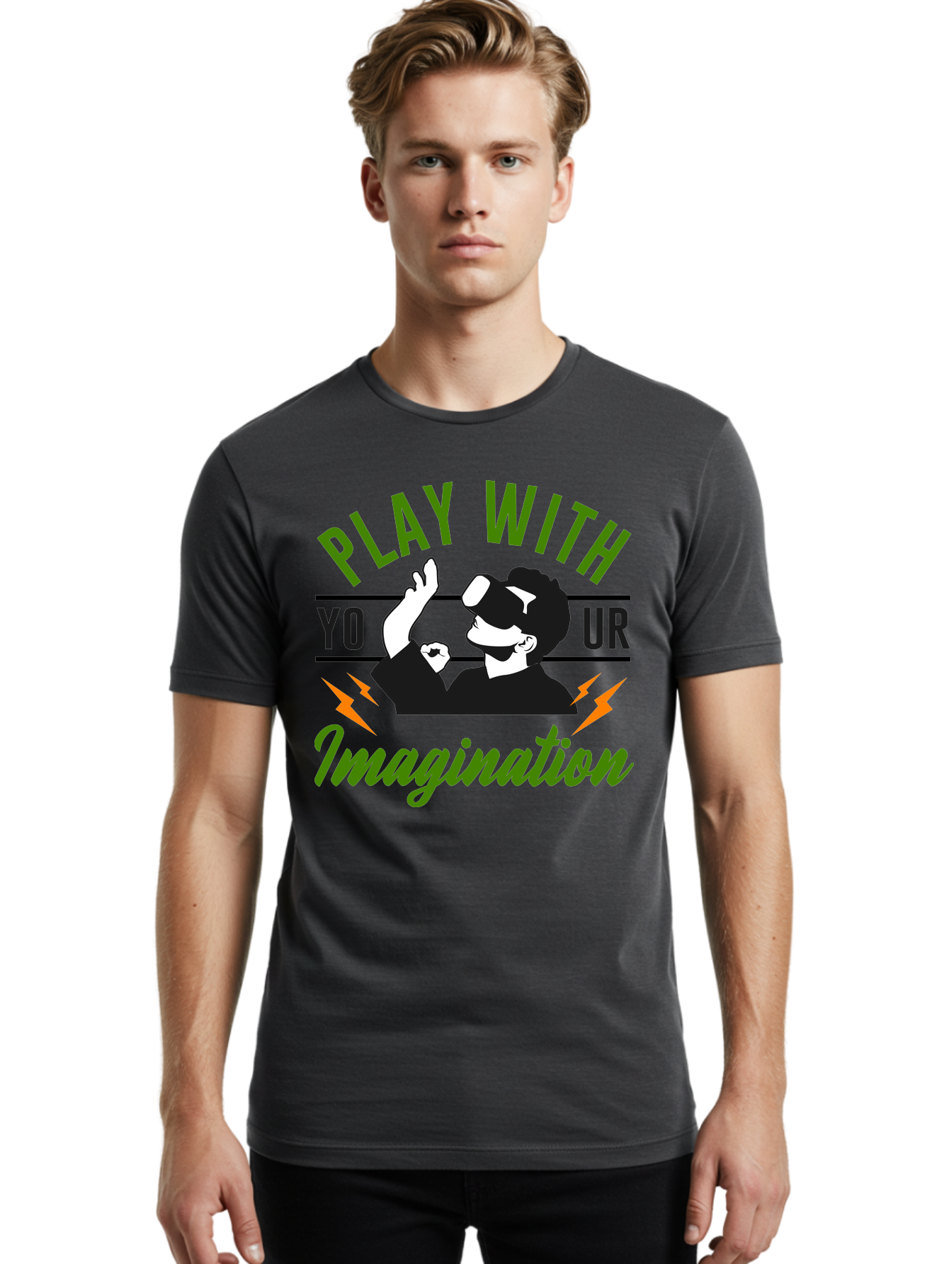 Play-With-Your-Imagination Men'S Graphic Tee, 100% Cotton, Comfortable Casual Summer Wear, Machine Washable, Virtual Reality Experience, Gaming Technology, Futuristic Entertainment, Immersive World, Creative Freedom, Innovative Design, - Aaa656