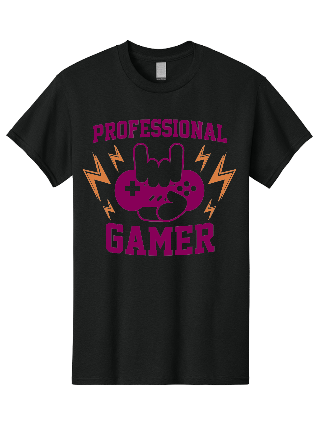 Professional-Gamer Men'S Graphic Tee, 100% Cotton, Comfortable Casual Summer Wear, Machine Washable, Professional Gamer, Gaming Logo, Video Game Controller, Rock On Hand Sign, Esports Branding, Gaming Culture, Purple And Green Graphics, - Aaa658
