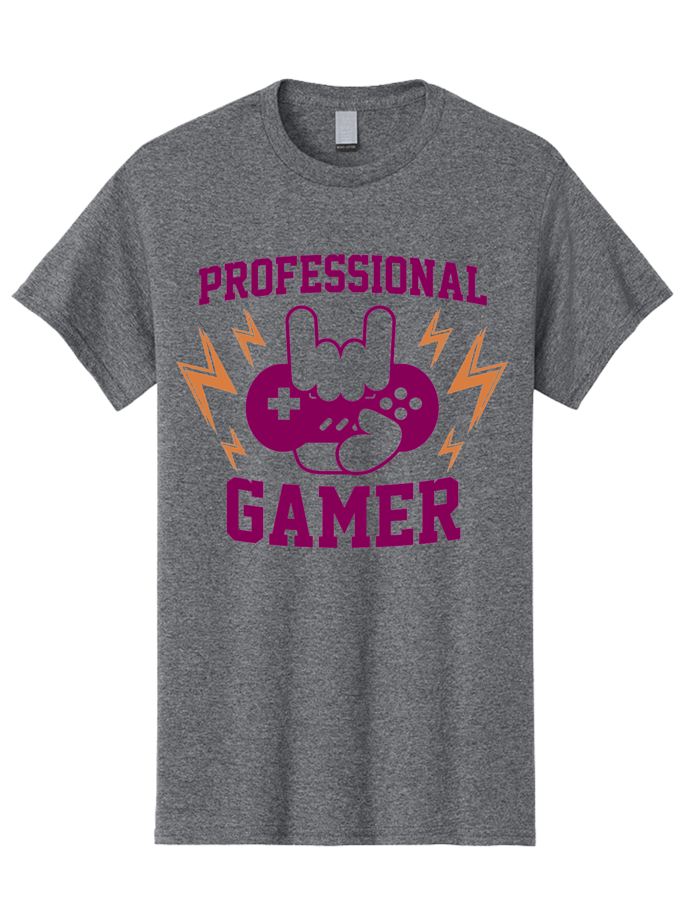 Professional-Gamer Men'S Graphic Tee, 100% Cotton, Comfortable Casual Summer Wear, Machine Washable, Professional Gamer, Gaming Logo, Video Game Controller, Rock On Hand Sign, Esports Branding, Gaming Culture, Purple And Green Graphics, - Aaa658