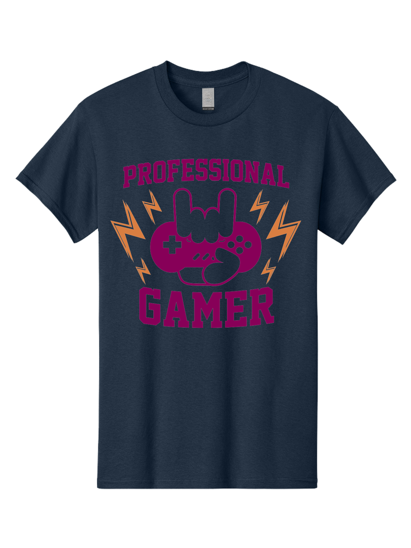Professional-Gamer Men'S Graphic Tee, 100% Cotton, Comfortable Casual Summer Wear, Machine Washable, Professional Gamer, Gaming Logo, Video Game Controller, Rock On Hand Sign, Esports Branding, Gaming Culture, Purple And Green Graphics, - Aaa658