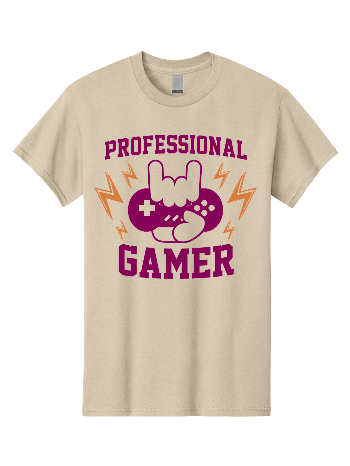 Professional-Gamer Men'S Graphic Tee, 100% Cotton, Comfortable Casual Summer Wear, Machine Washable, Professional Gamer, Gaming Logo, Video Game Controller, Rock On Hand Sign, Esports Branding, Gaming Culture, Purple And Green Graphics, - Aaa658