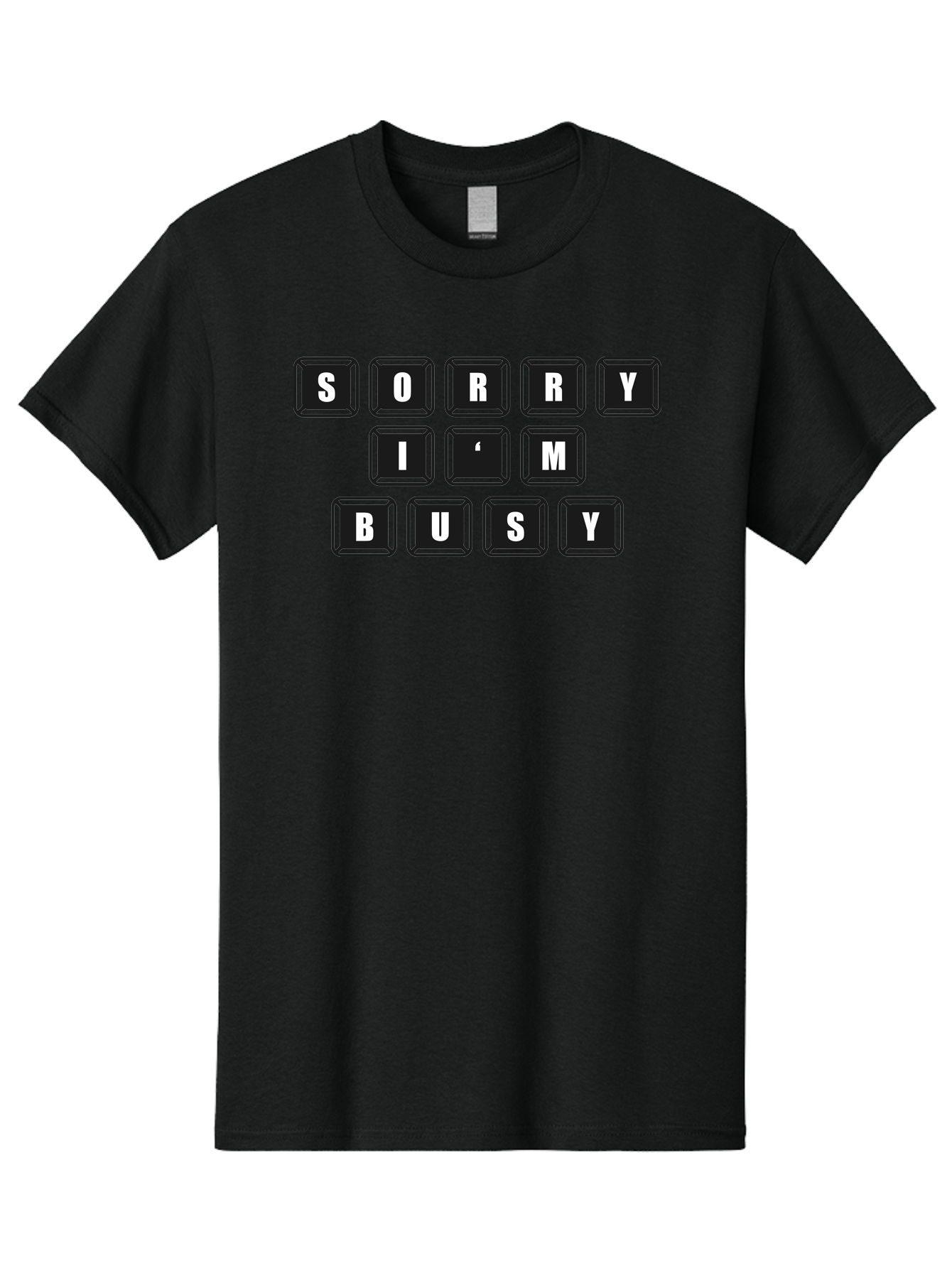 Sorry-I-M-Busy Men'S Graphic Tee, 100% Cotton, Comfortable Casual Summer Wear, Machine Washable, Keyboard Keys, Sorry Message, Busy Status, Retro Computer, Nostalgic Design, Typing Layout, Simple Font, Tech Graphics, Computer Nostalgia, - Aaa659