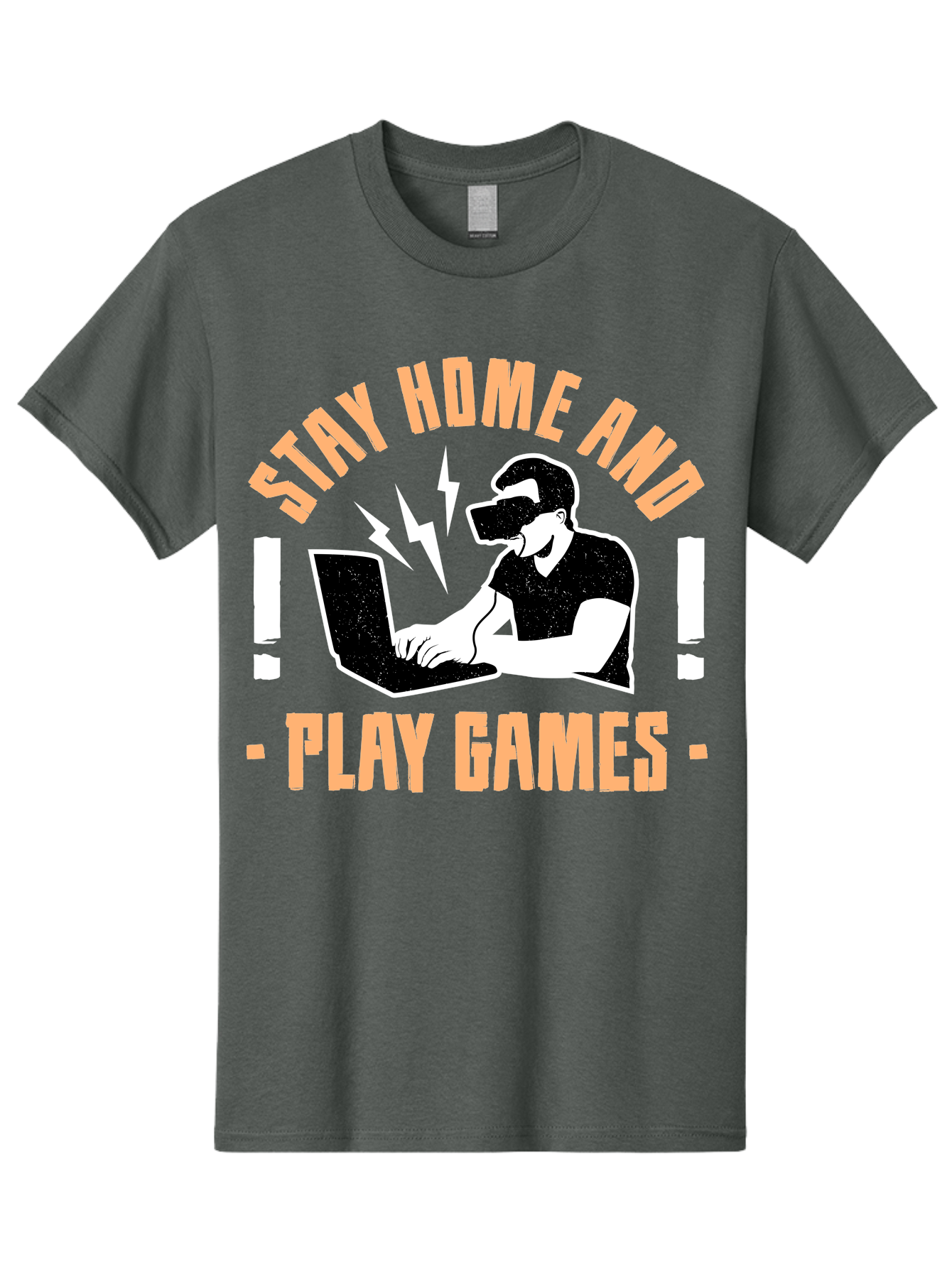 Stay-Home-And-Play-Games Men'S Graphic Tee, 100% Cotton, Comfortable Casual Summer Wear, Machine Washable, Gamer Playing Games On Laptop, Virtual Reality Gaming, Online Gaming, Stay Home Message, Gaming Promotion, Vr Headset - Aaa661