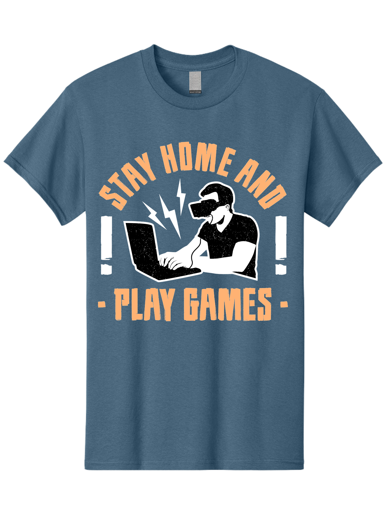 Stay-Home-And-Play-Games Men'S Graphic Tee, 100% Cotton, Comfortable Casual Summer Wear, Machine Washable, Gamer Playing Games On Laptop, Virtual Reality Gaming, Online Gaming, Stay Home Message, Gaming Promotion, Vr Headset - Aaa661